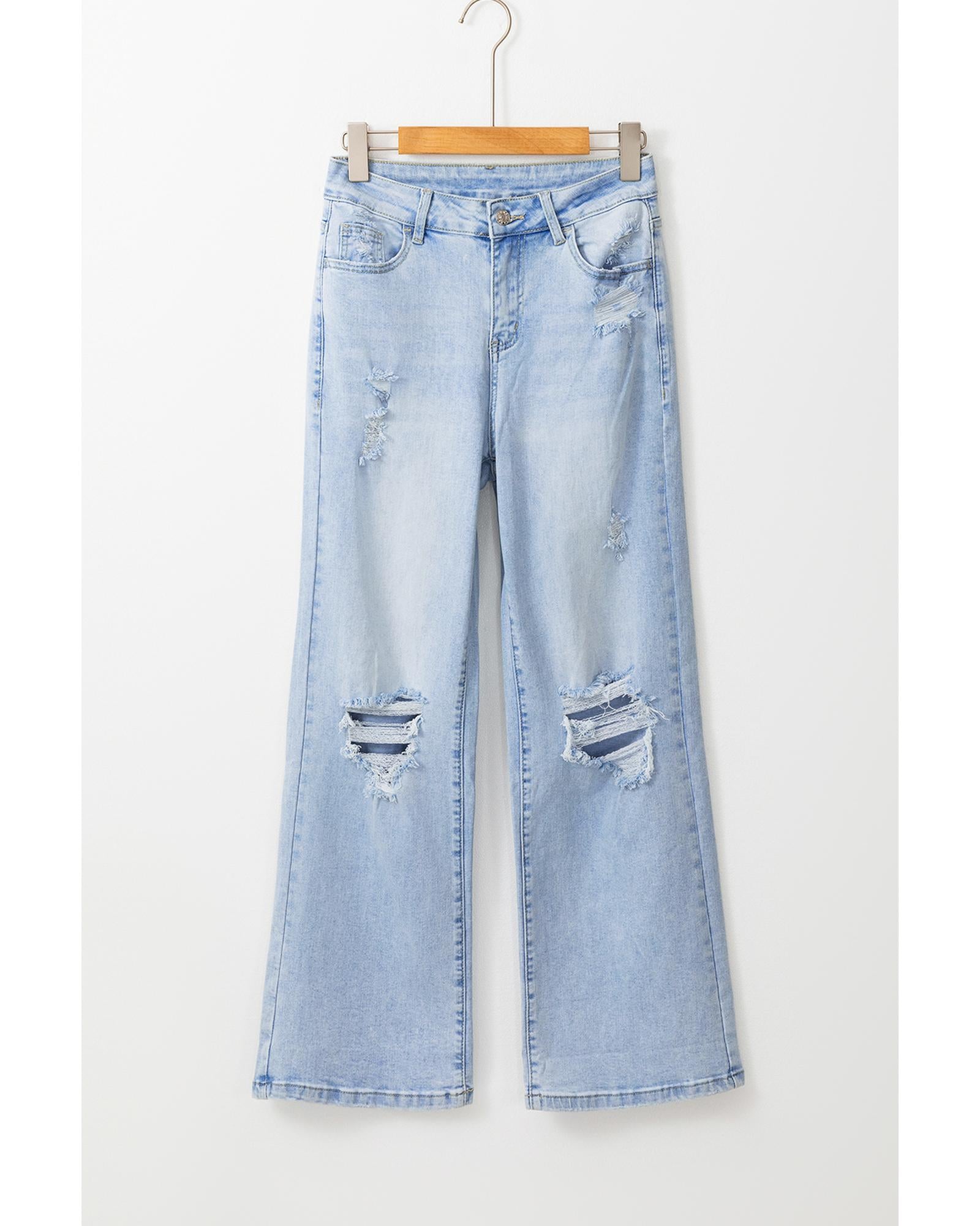 Beau Blue Vintage Light Wash Distressed Flare Jeans - 10 US