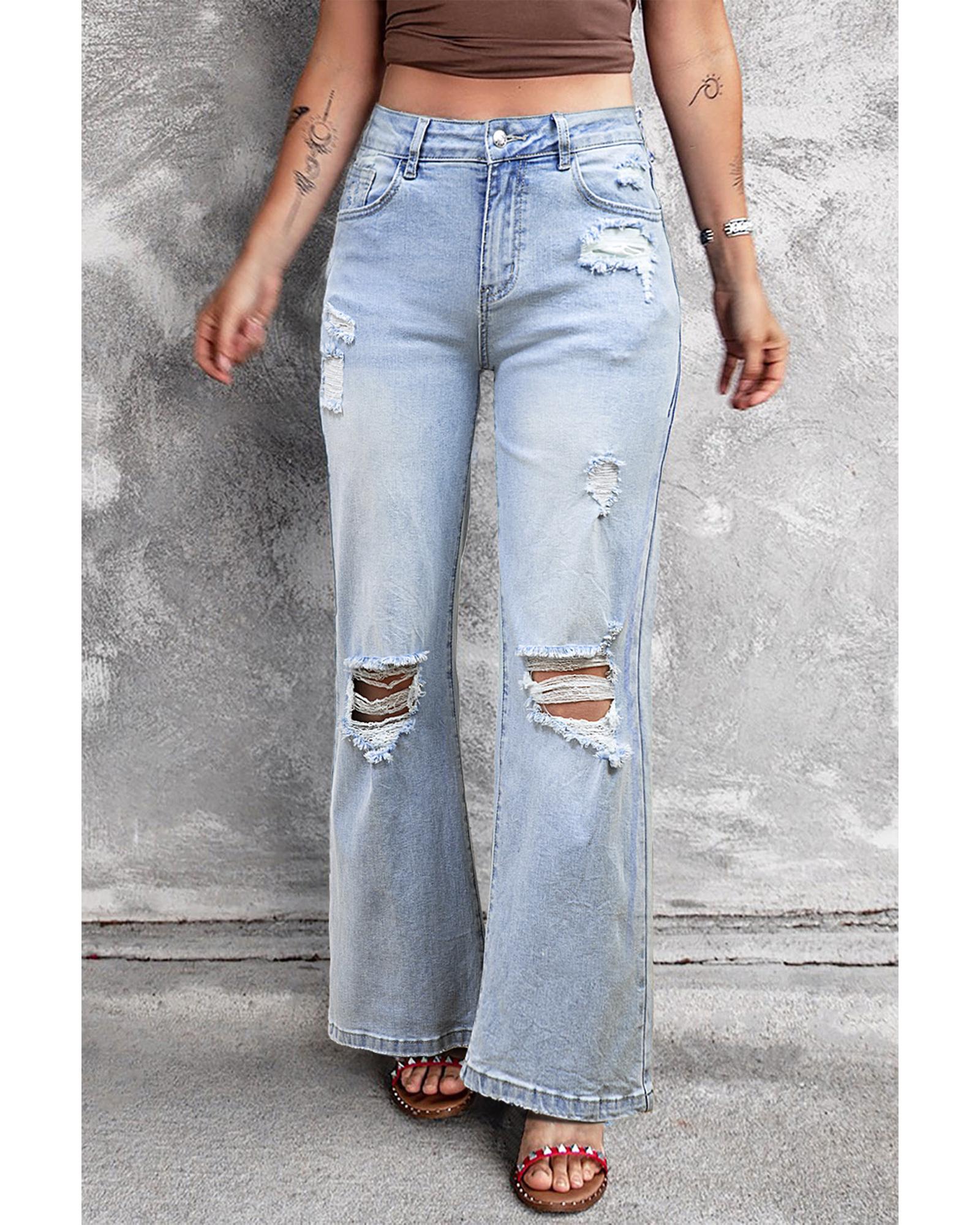 Beau Blue Vintage Light Wash Distressed Flare Jeans - 14 US
