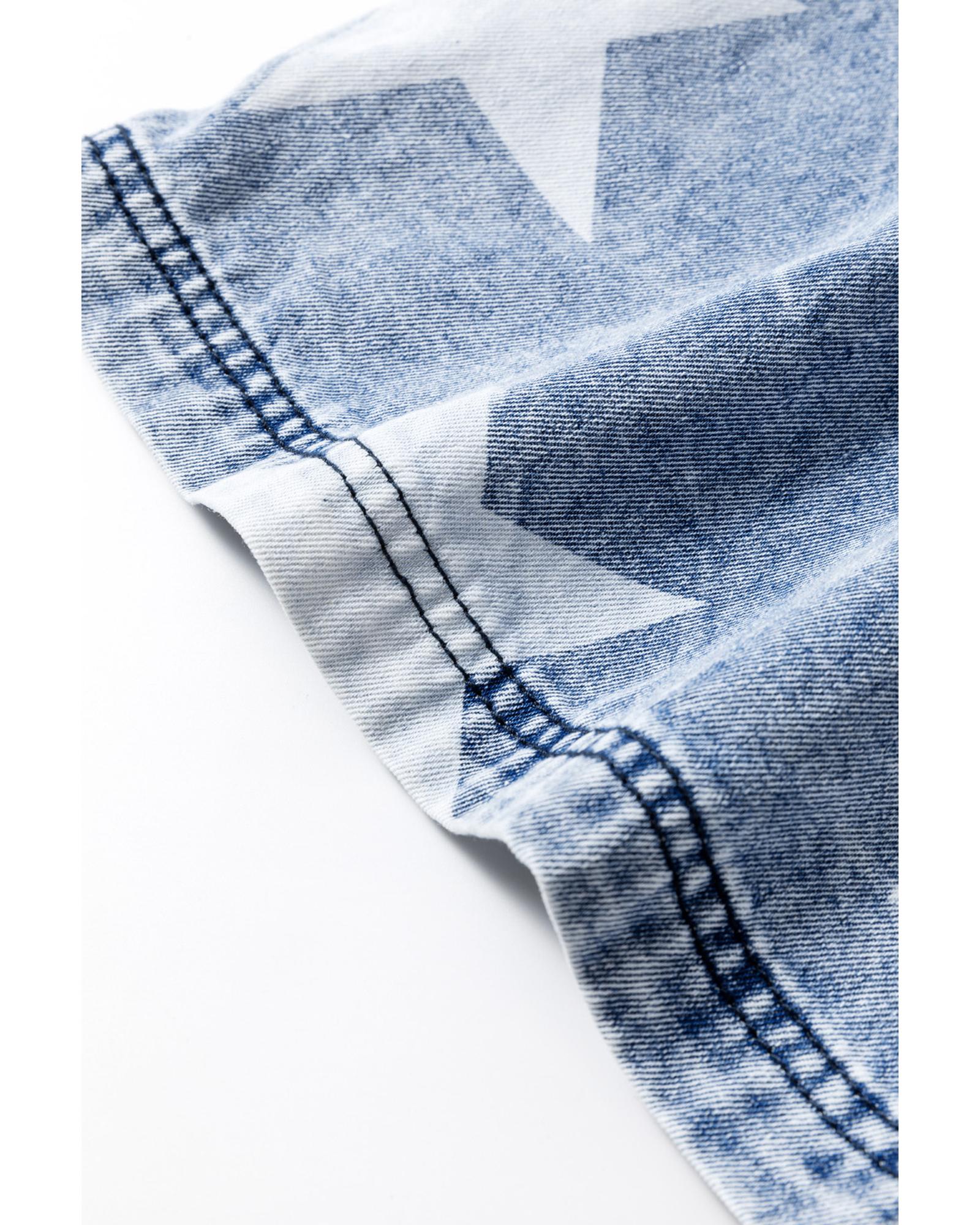 Light Blue Star Print Light Wash Drawstring High Waist Wide Leg Jeans - 6 US 4