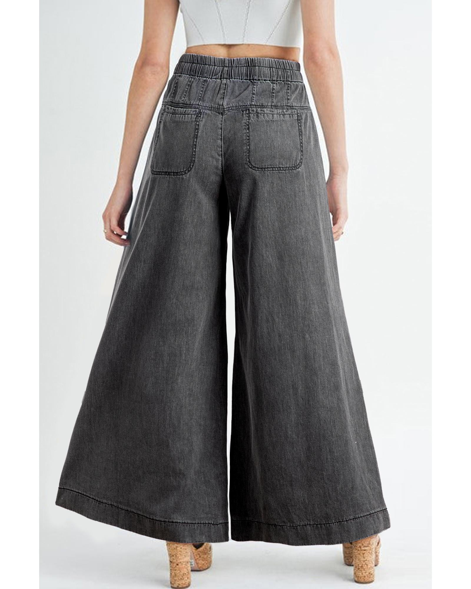 Carbon Grey Mineral Wash Button Fly Waist Wide Leg Jeans - 14 US
