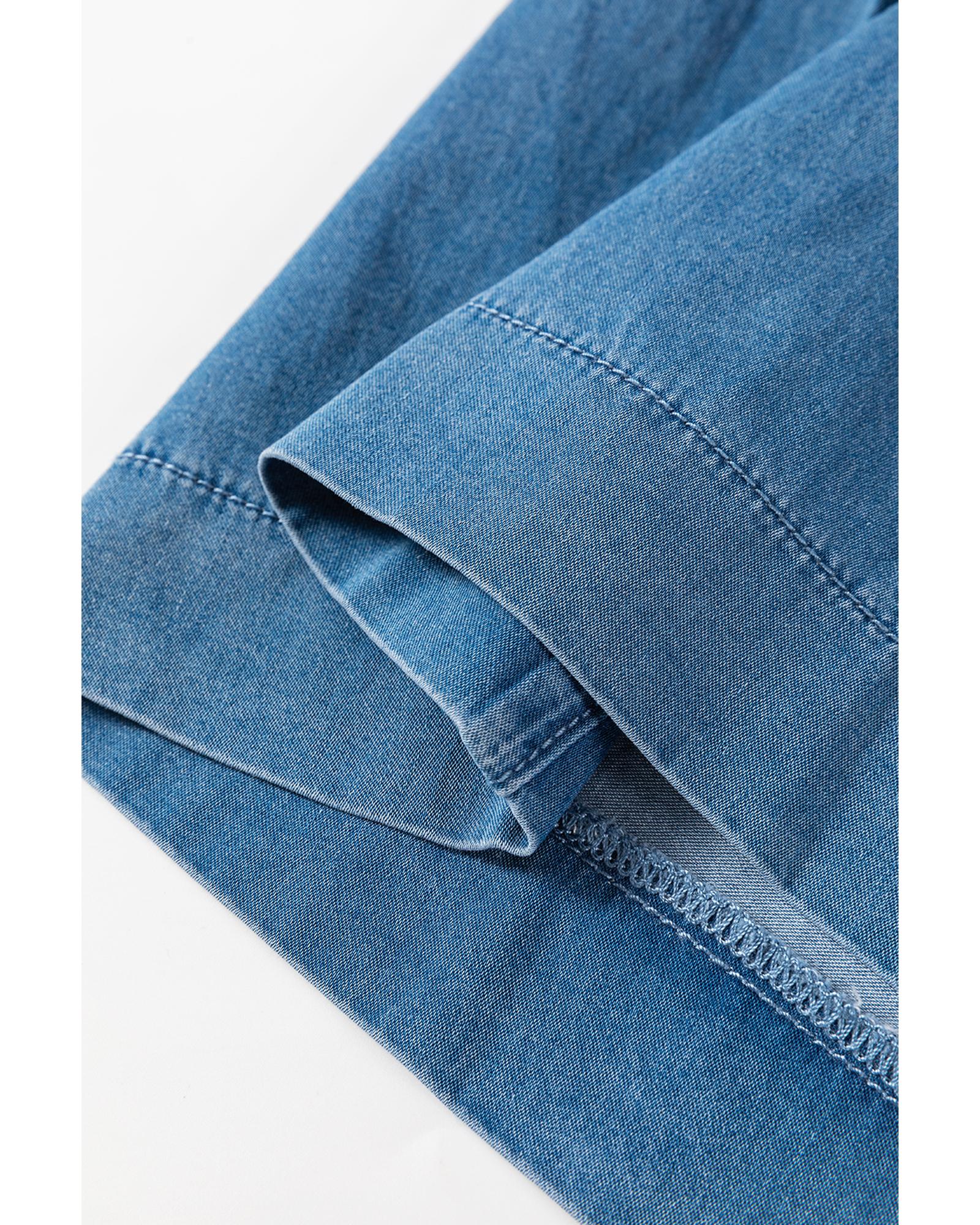 Dusk Blue Mineral Wash Button Fly Waist Wide Leg Jeans - 10 US