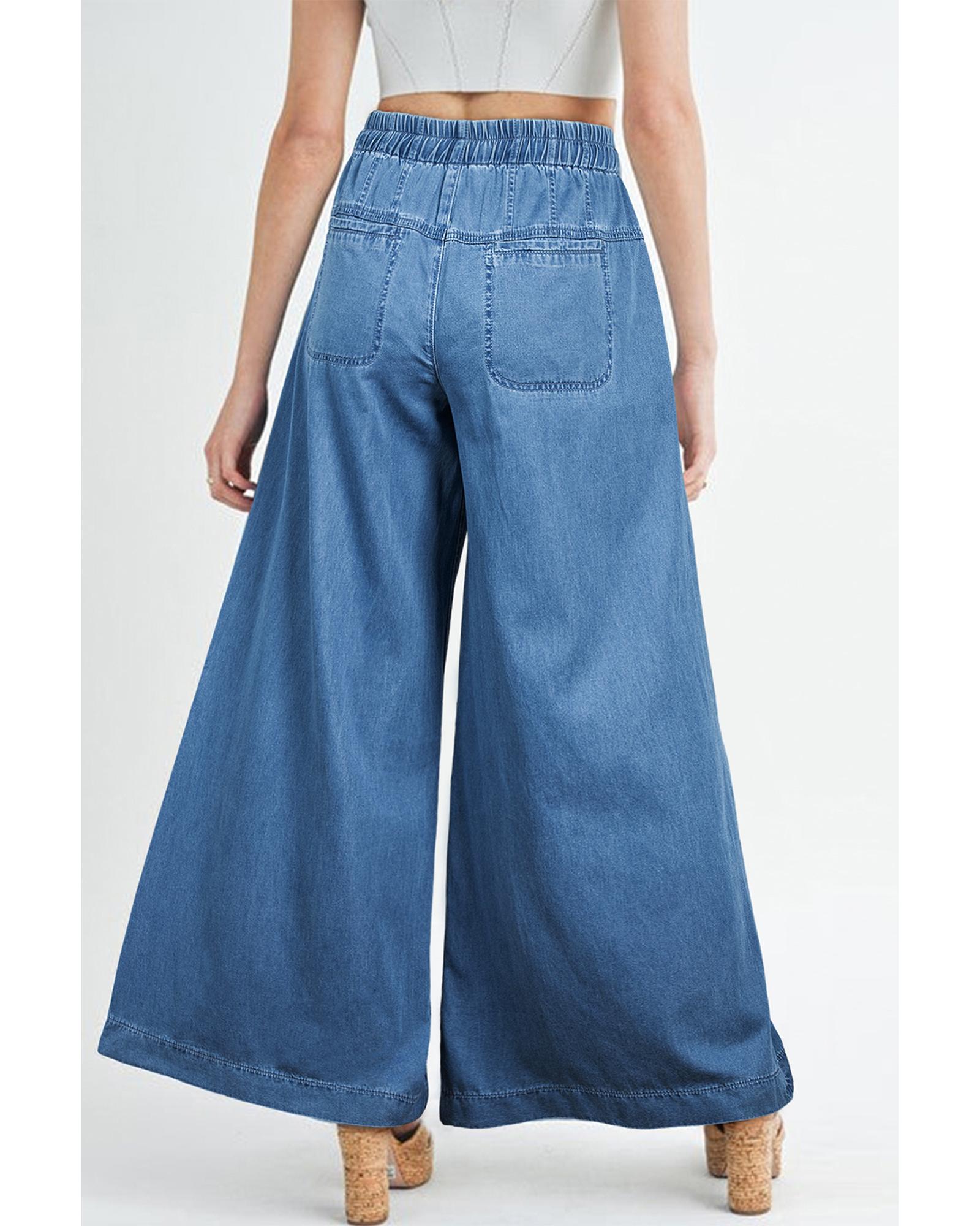 Dusk Blue Mineral Wash Button Fly Waist Wide Leg Jeans - 12 US 4