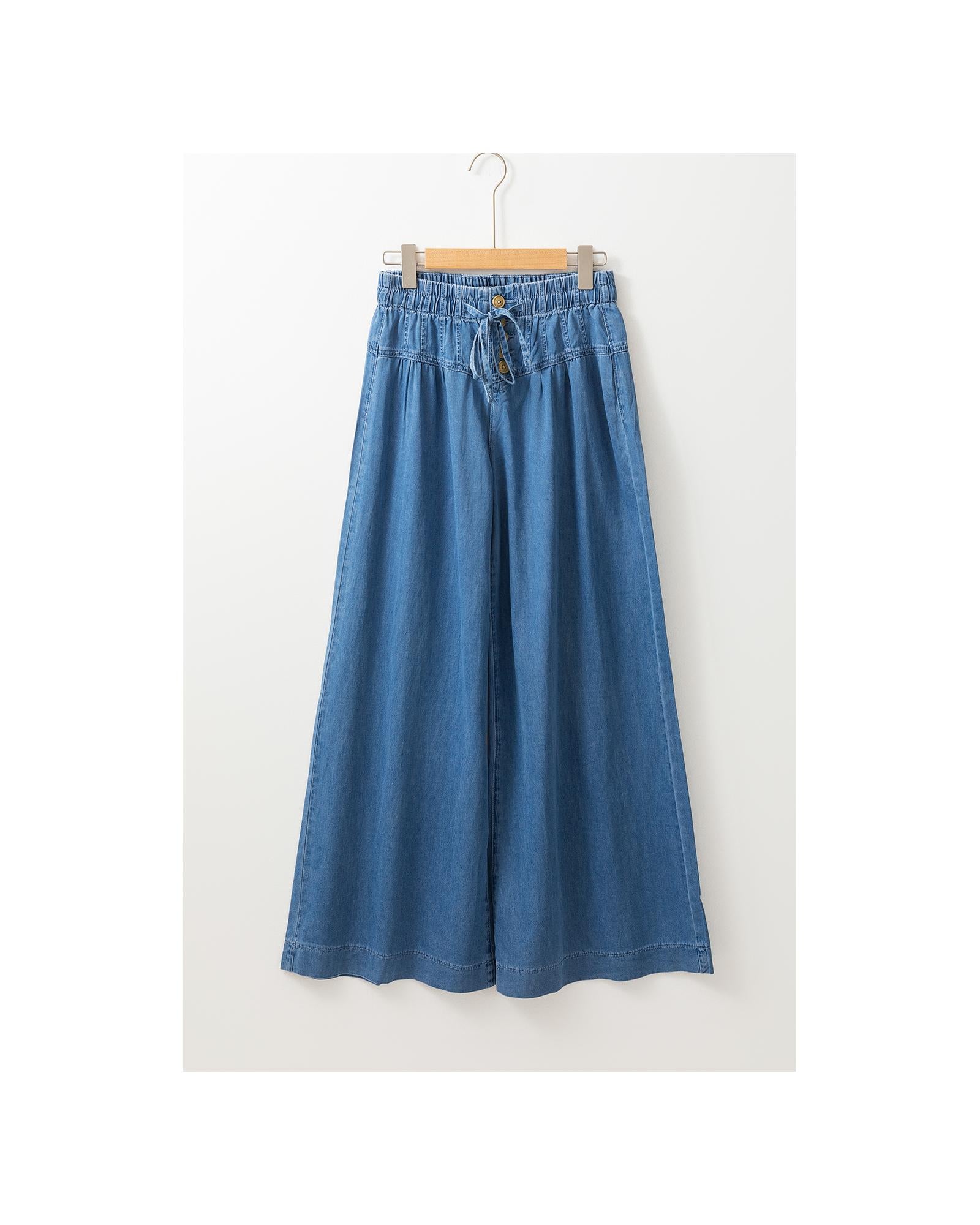 Dusk Blue Mineral Wash Button Fly Waist Wide Leg Jeans - 12 US 6