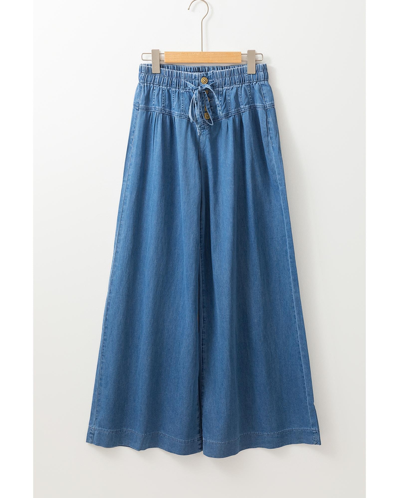 Dusk Blue Mineral Wash Button Fly Waist Wide Leg Jeans - 14 US 6