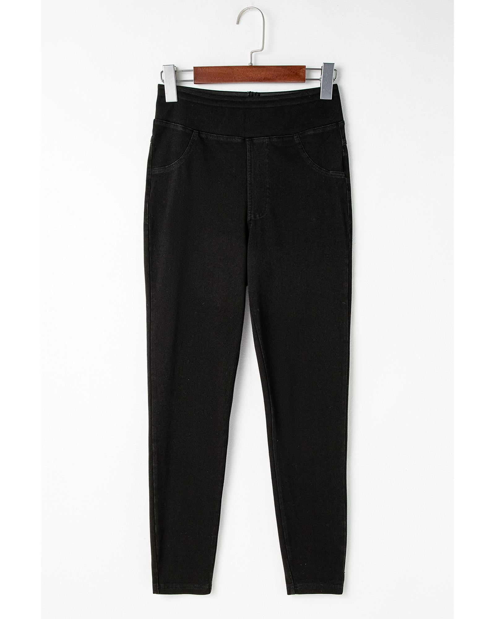 Black Solid Color High Waist Stretchy Slim Fit Jeggings - M 4