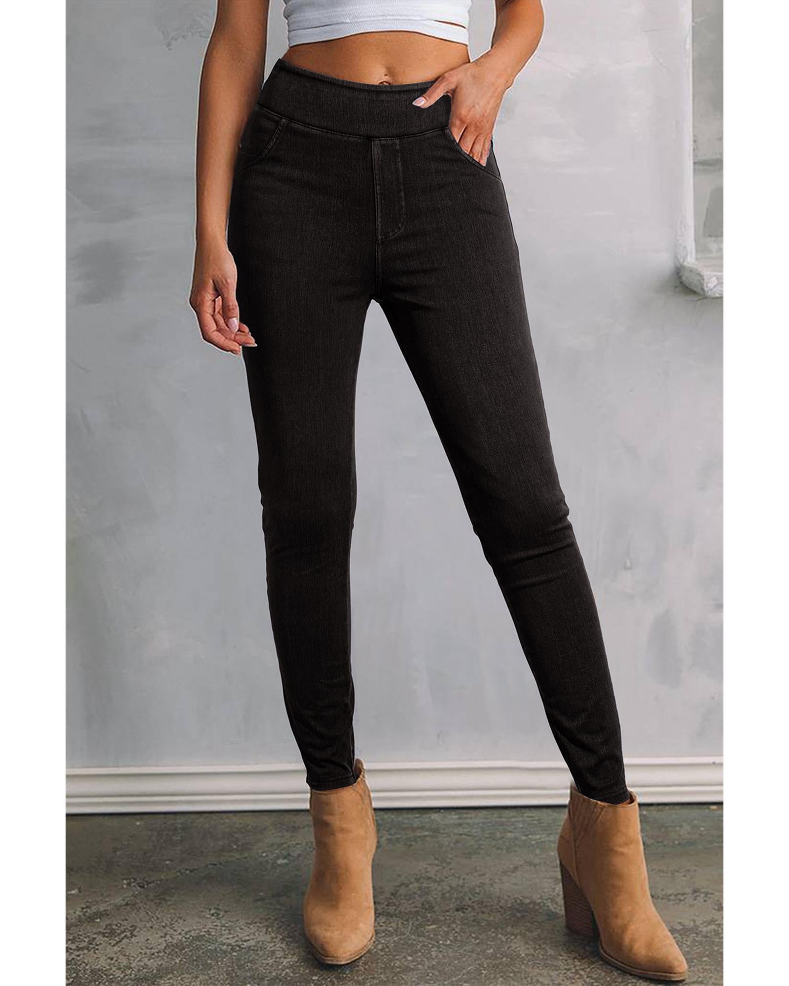 Black Solid Color High Waist Stretchy Slim Fit Jeggings - S