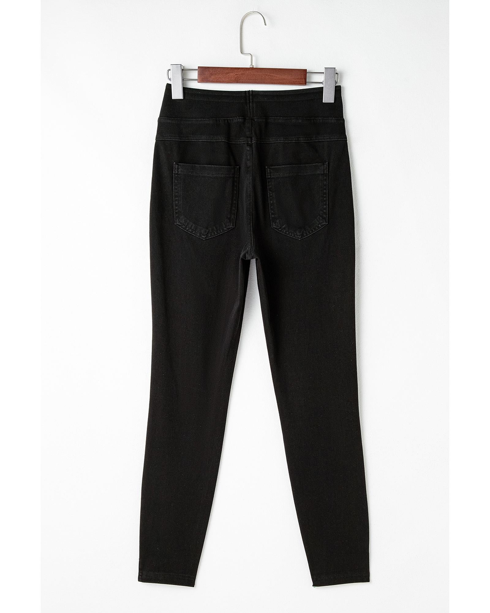 Black Solid Color High Waist Stretchy Slim Fit Jeggings - XL 3