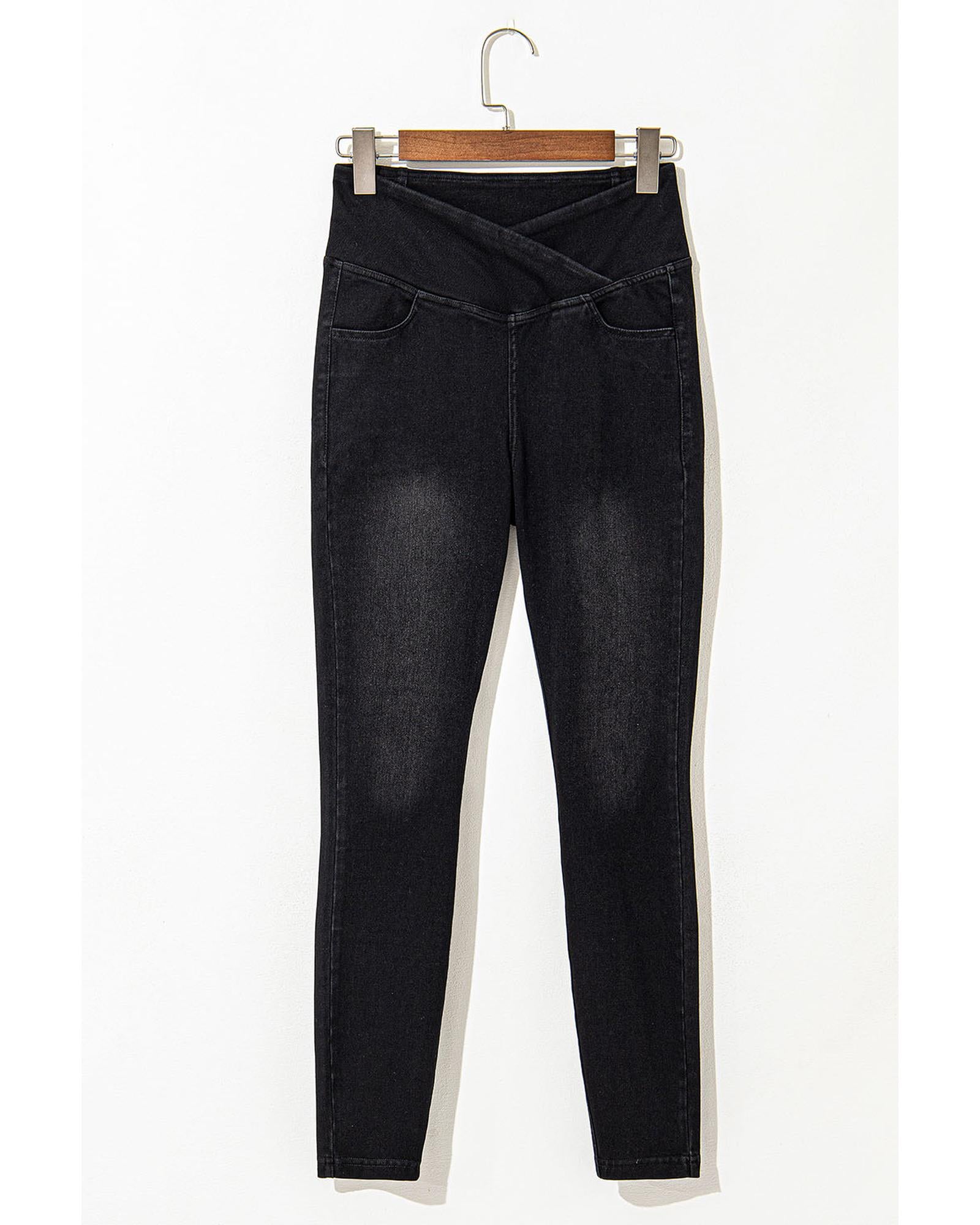 Black Arched Waist Stretchy Slim Fit Jeggings - S 4