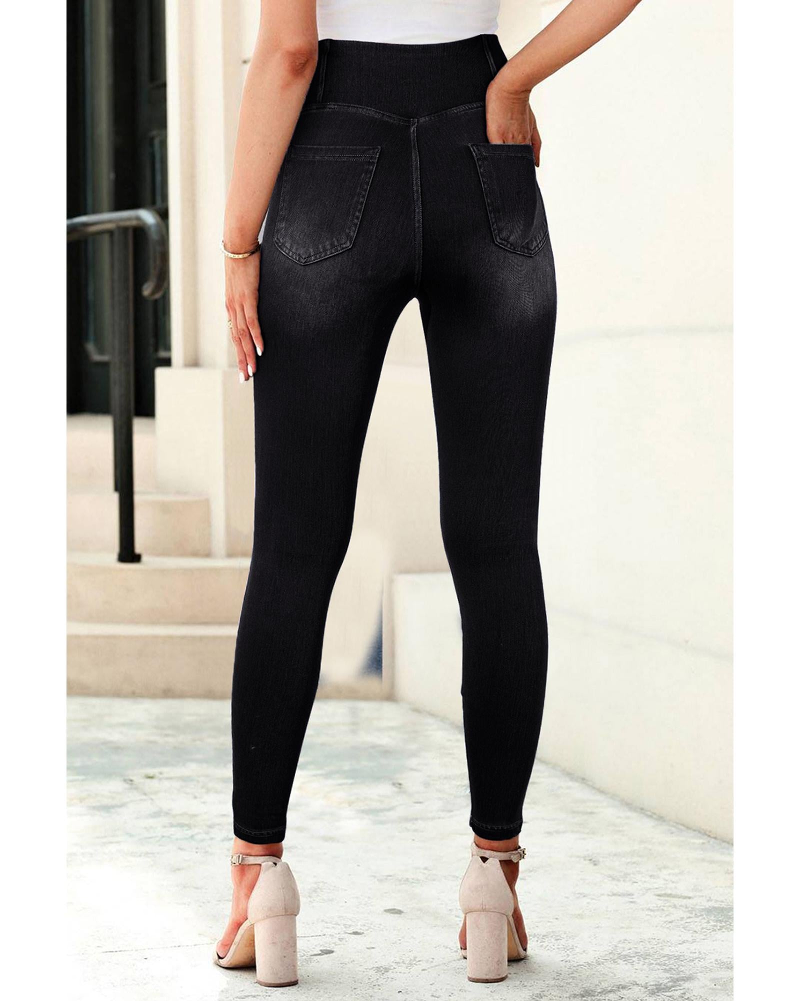 Black Arched Waist Stretchy Slim Fit Jeggings - S 8