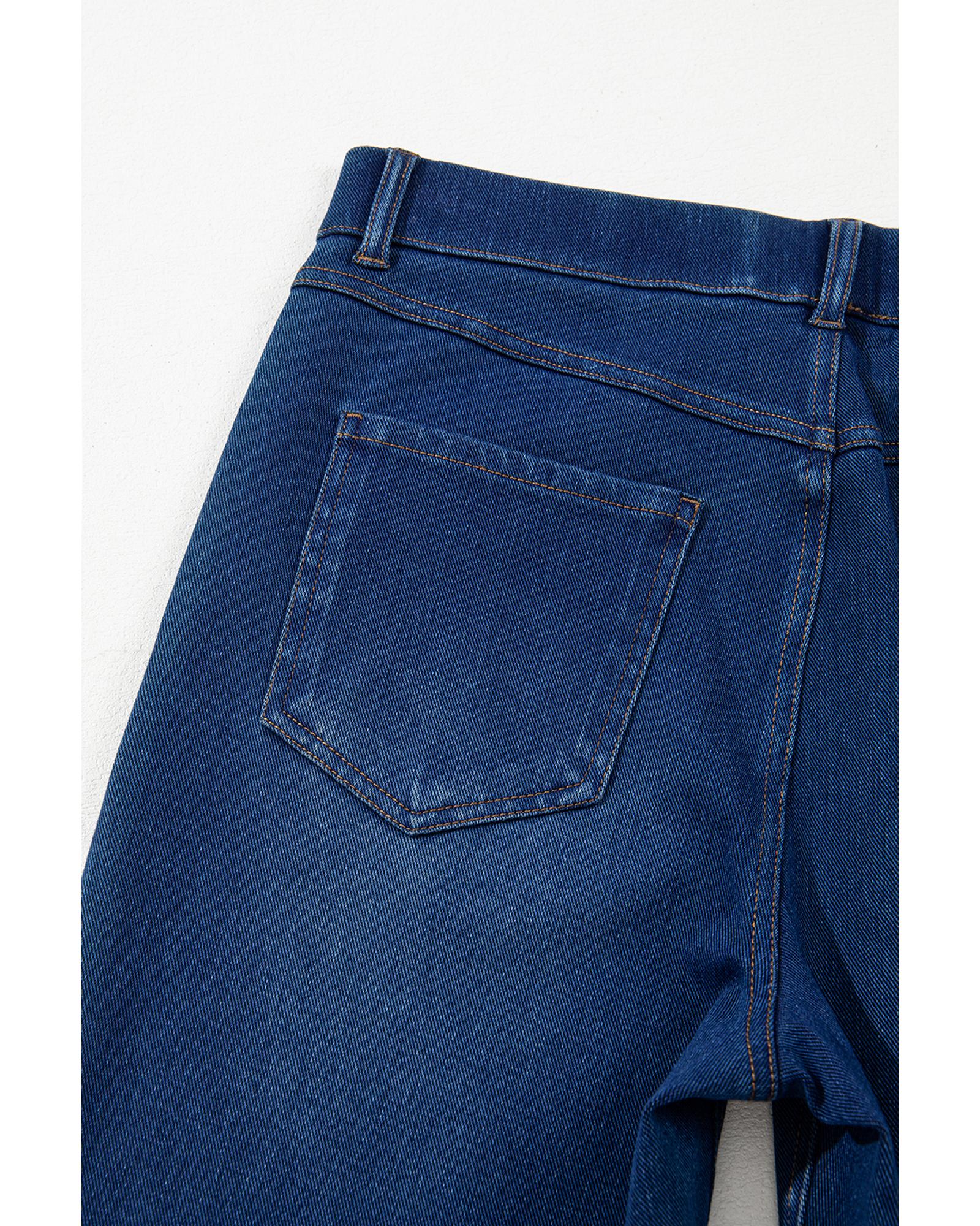 Ashleigh Blue Multiple Pockets Straight Leg Washed Stretchy Knit Casual Jeans - M 7