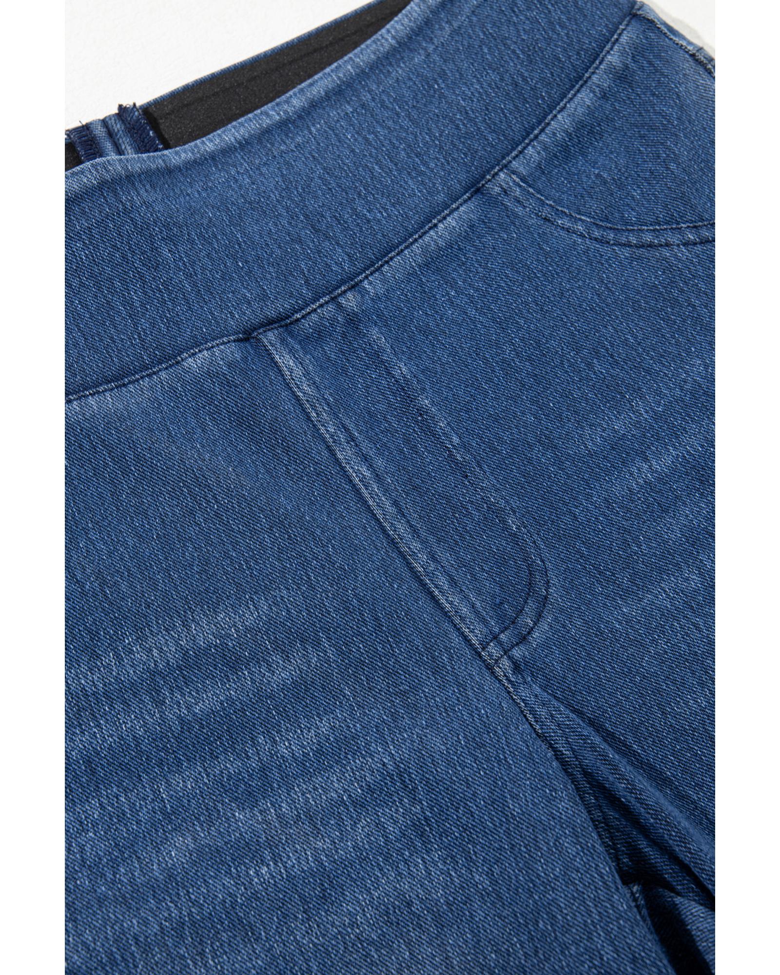 Navy Blue Skinny Elastic Waist Ankle Length Mid Waist Jeggings with Pockets - L 6