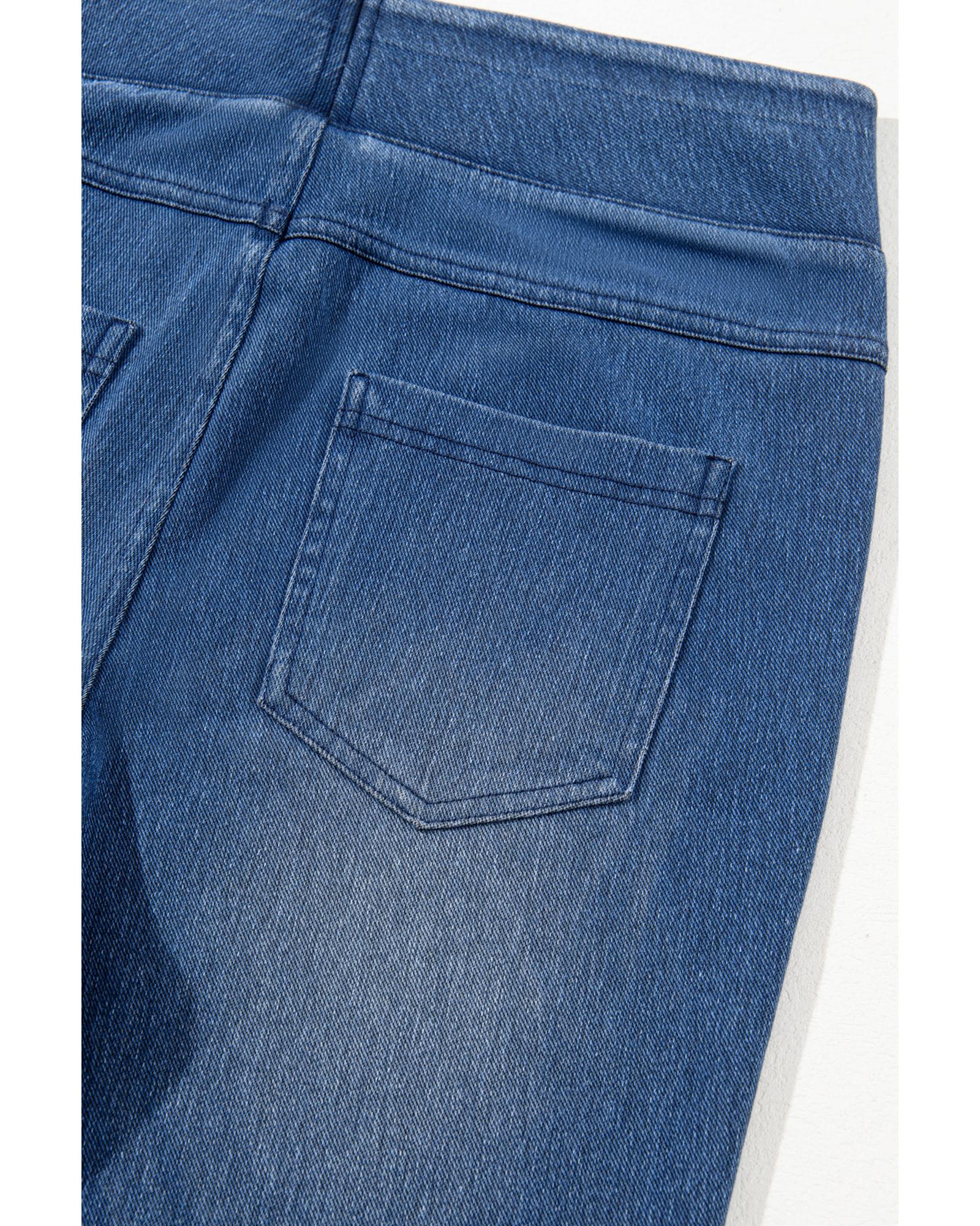 Navy Blue Skinny Elastic Waist Ankle Length Mid Waist Jeggings with Pockets - M 3