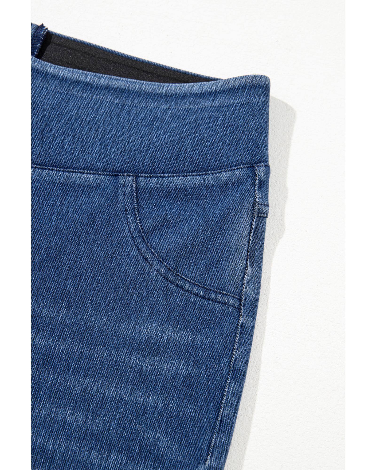 Navy Blue Skinny Elastic Waist Ankle Length Mid Waist Jeggings with Pockets - M 5