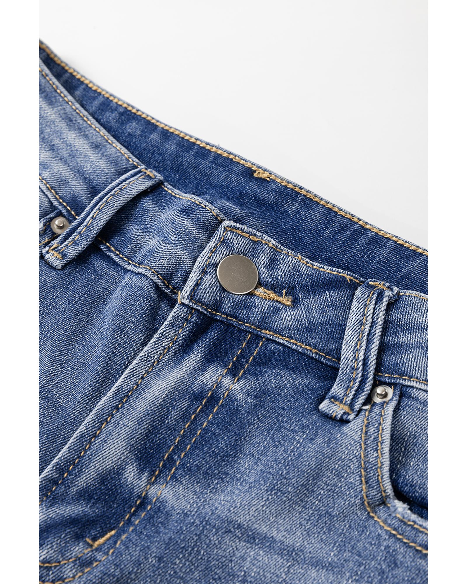 Ashleigh Blue Distressed Raw Hem Straight Leg High Waist Jeans - 12 US 7