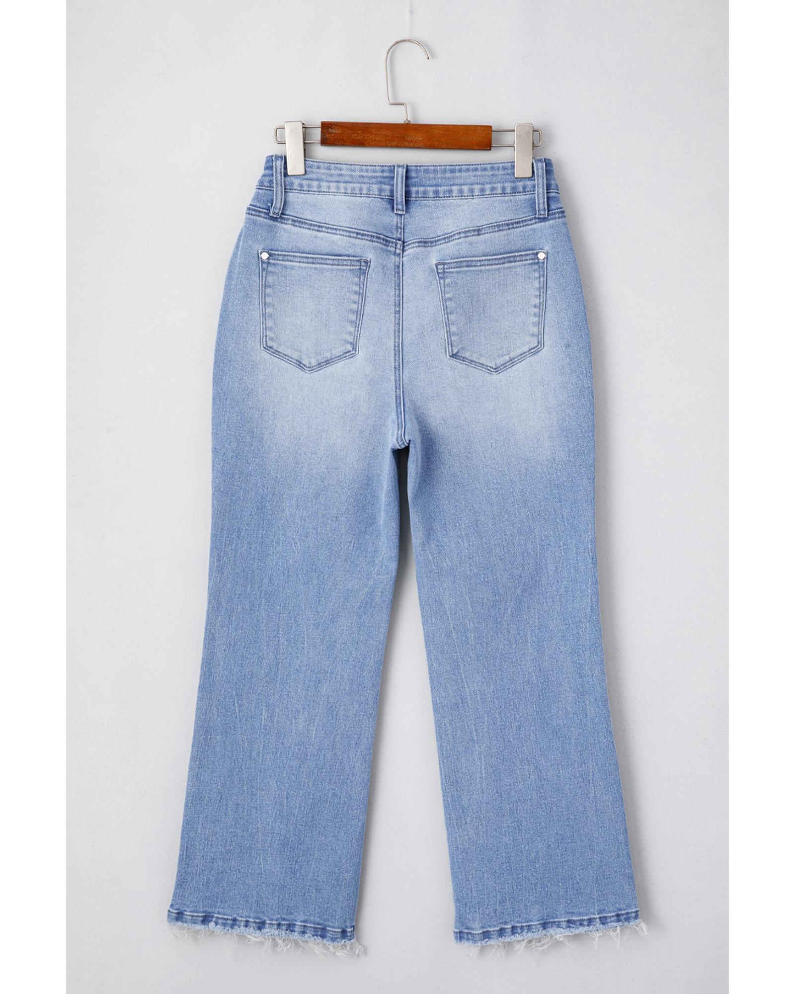 Beau Blue Mineral Wash Raw Hem High Waist Flared Jeans - 6 US 3