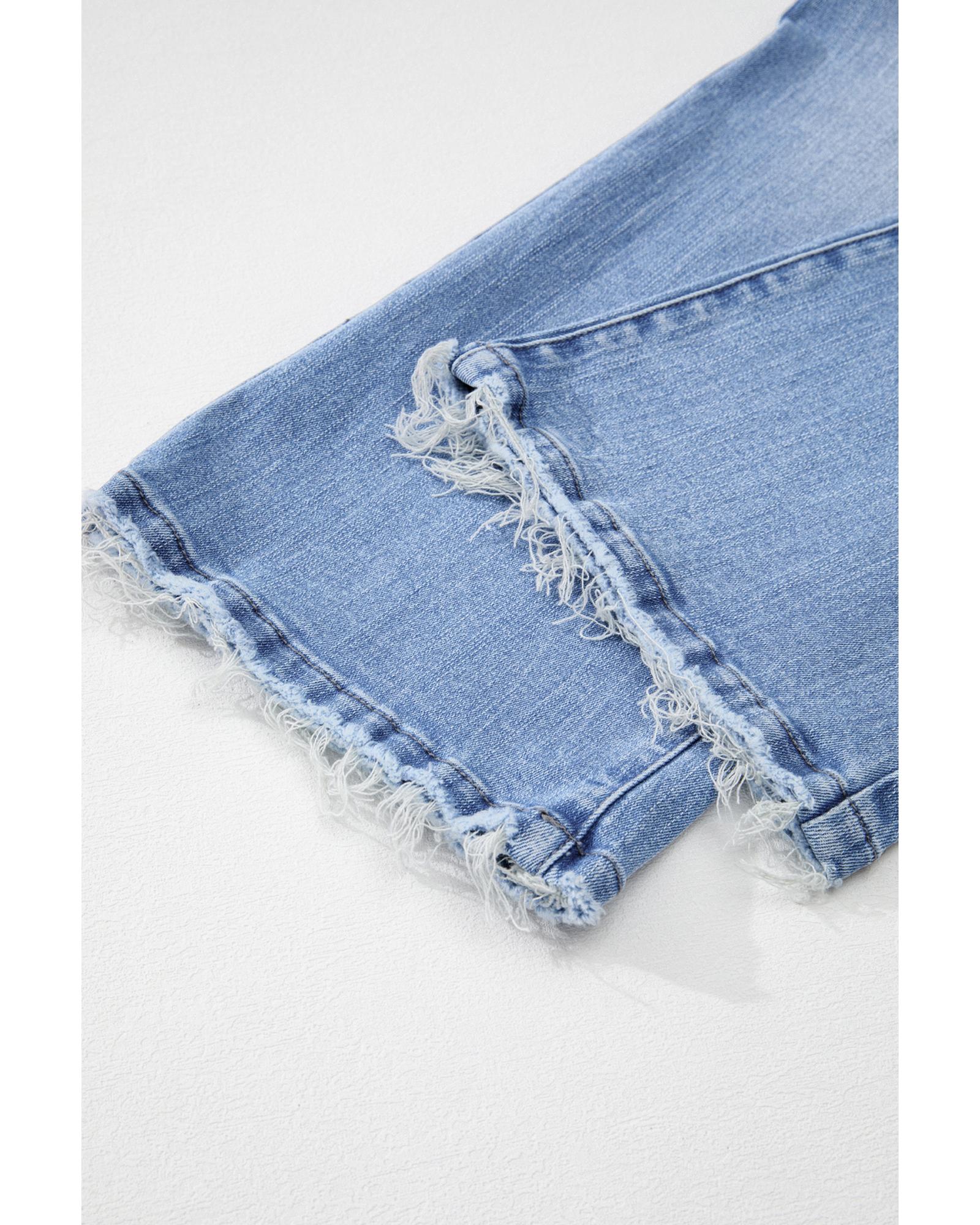 Beau Blue Mineral Wash Raw Hem High Waist Flared Jeans - 8 US