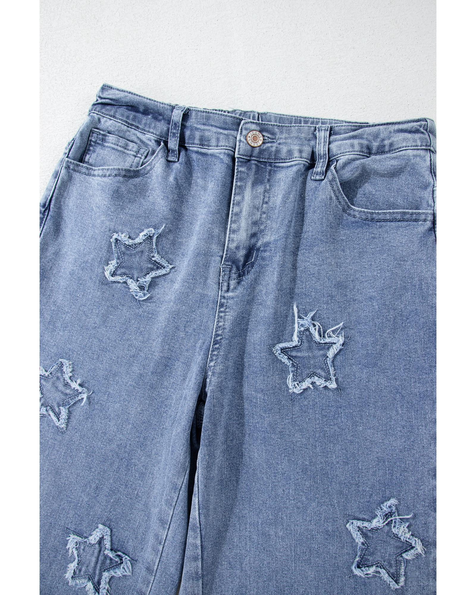 Dusk Blue Foiled Star Patchwork Straight Leg Loose Jeans - 10 US 7