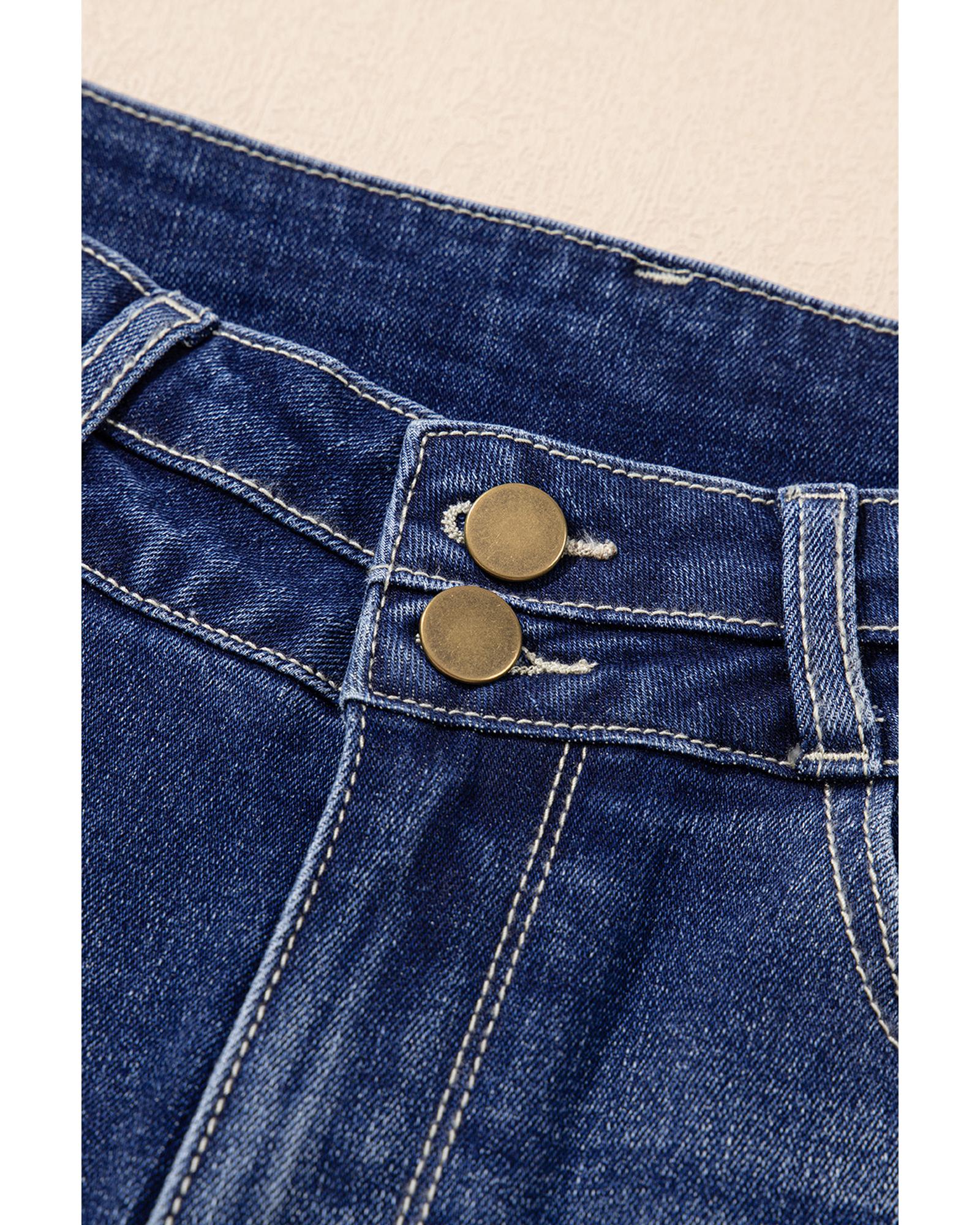 Sail Blue High Rise Dual Button Distressed Raw Hem Flared Jeans - 14 US