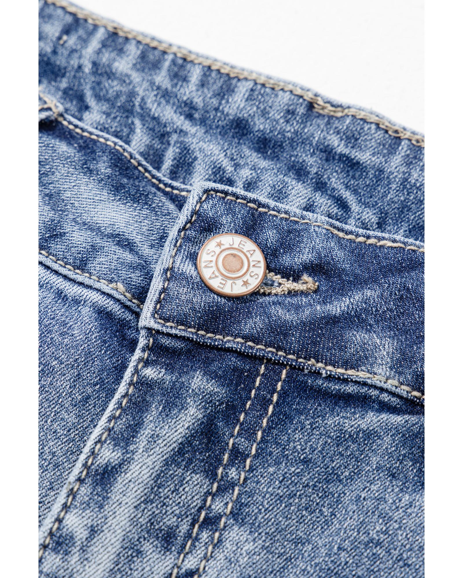 Dusk Blue High Rise Ripped Distressed Hem Flared Jeans - 10 US