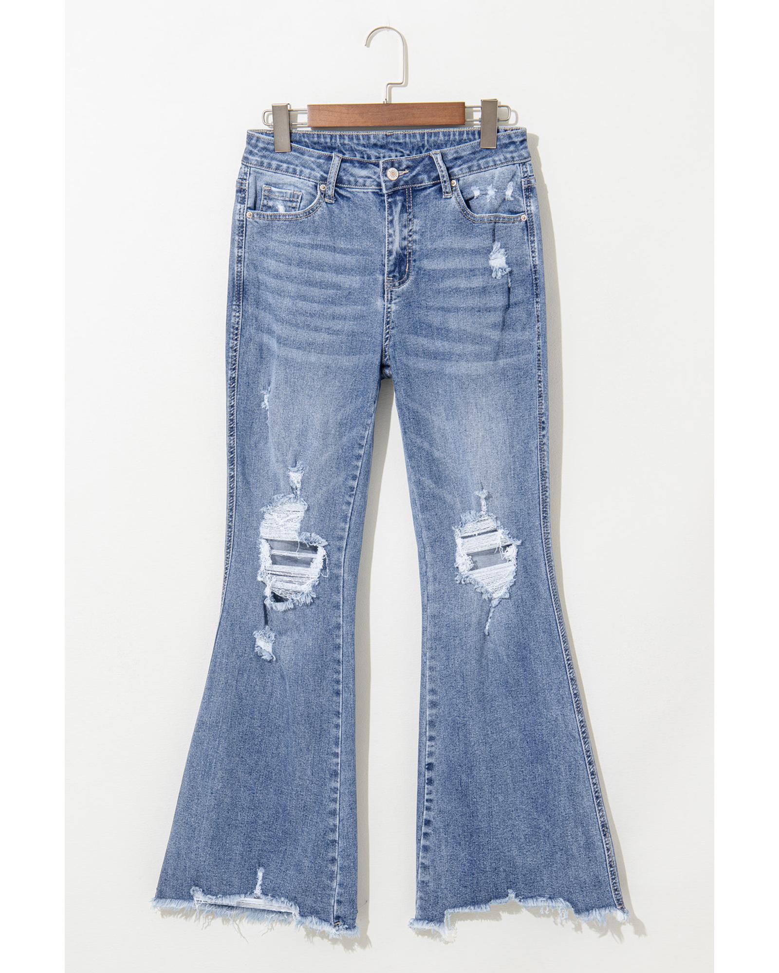 Dusk Blue High Rise Ripped Distressed Hem Flared Jeans - 10 US 6