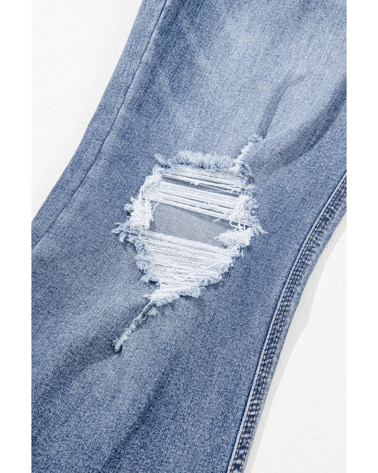 Dusk Blue High Rise Ripped Distressed Hem Flared Jeans - 6 US 6