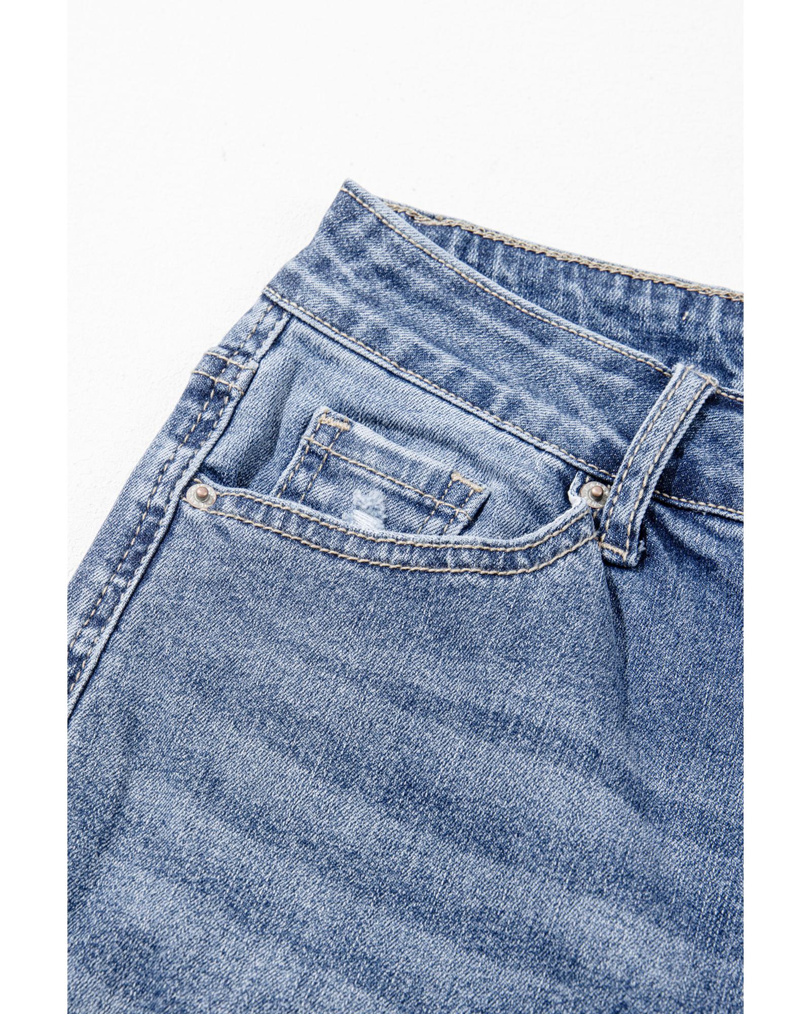 Dusk Blue High Rise Ripped Distressed Hem Flared Jeans - 8 US