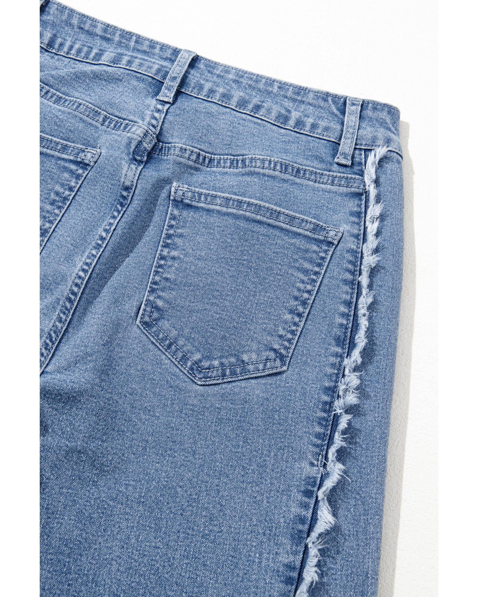Beau Blue Vintage Stitching Raw Hem Flared Jeans - 14 US 8