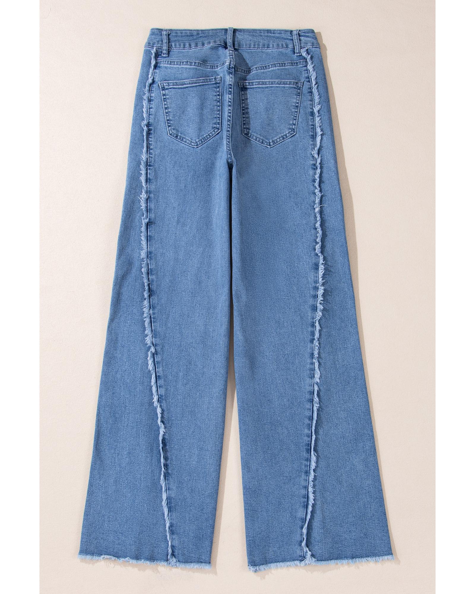 Beau Blue Vintage Stitching Raw Hem Flared Jeans - 4 US 4