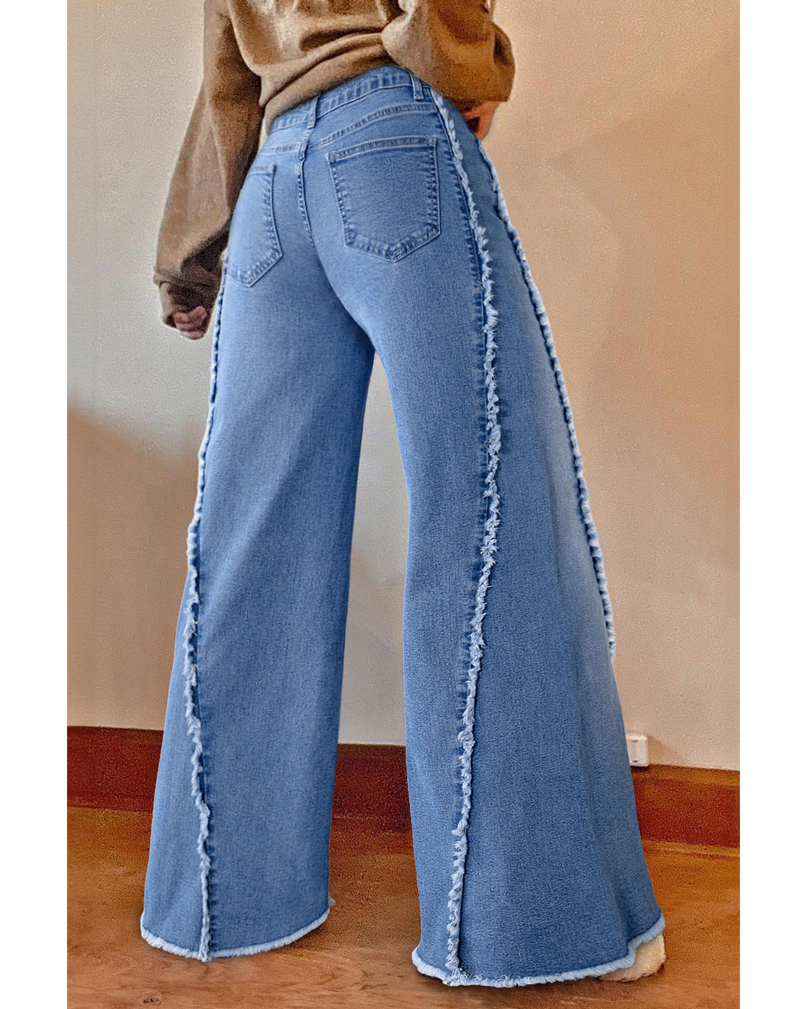 Beau Blue Vintage Stitching Raw Hem Flared Jeans - 4 US 5