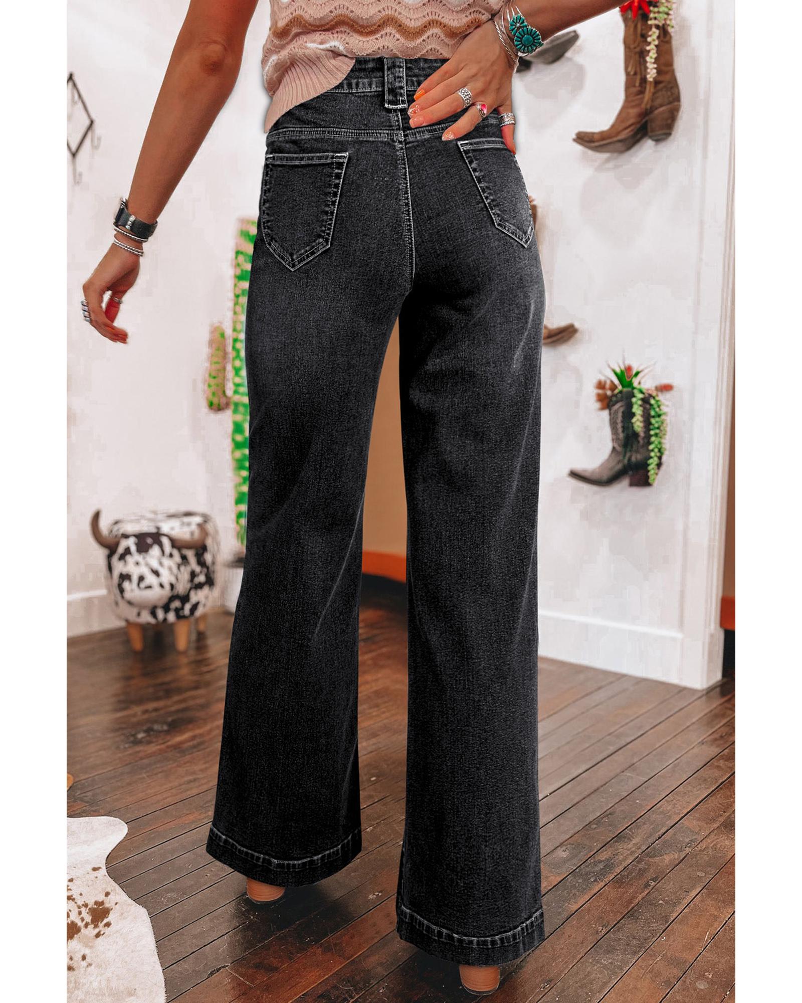Black Wide Leg Pocketed High Waist Jeans - 12 US