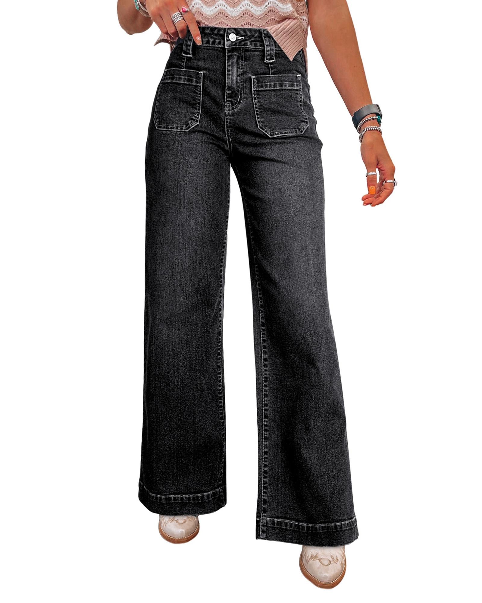 Black Wide Leg Pocketed High Waist Jeans - 14 US 4