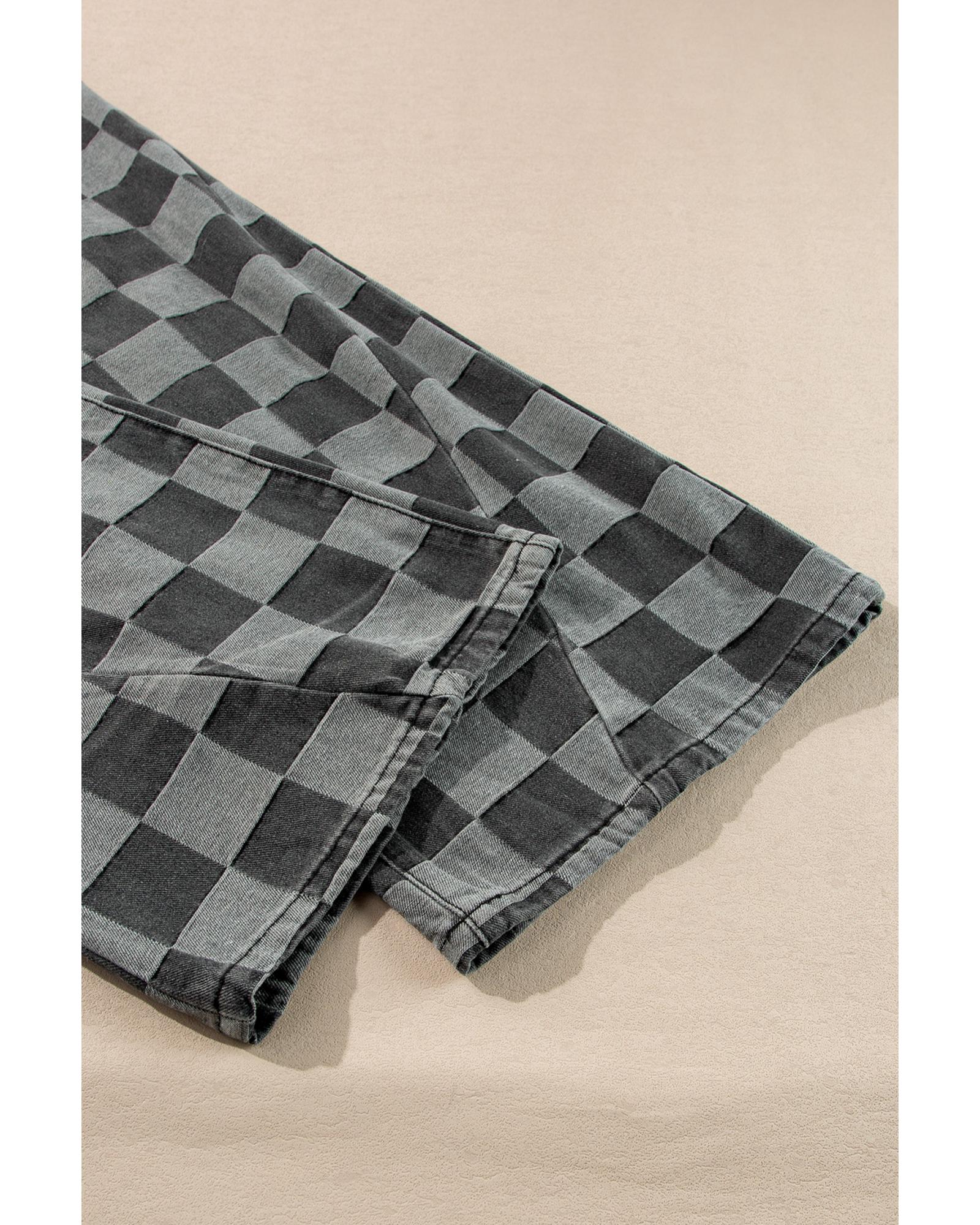 Dark Grey Checkered Denim Wide Leg Jeans - 10 US