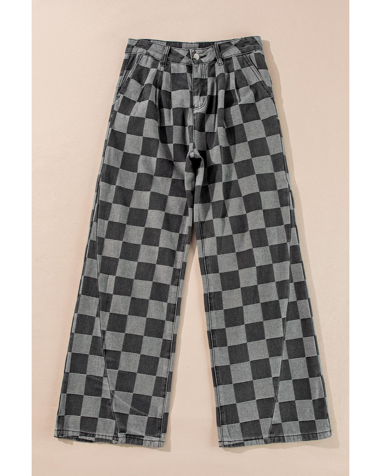 Dark Grey Checkered Denim Wide Leg Jeans - 10 US 5