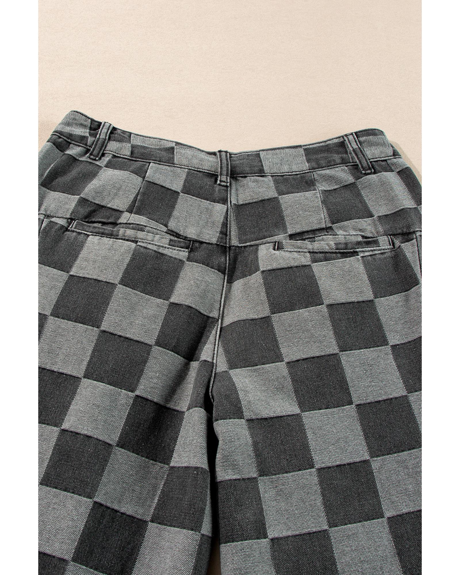 Dark Grey Checkered Denim Wide Leg Jeans - 10 US 7