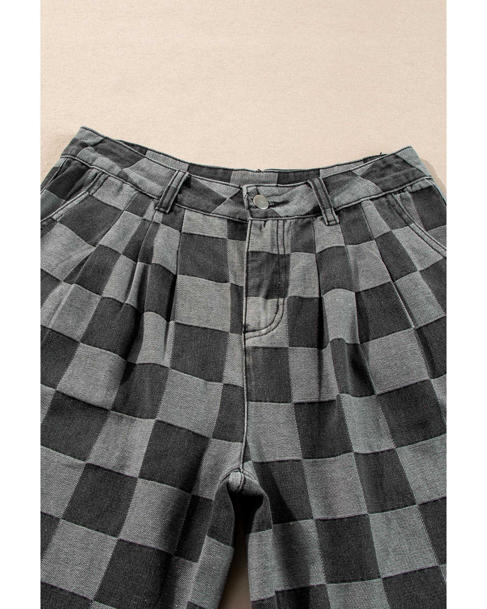 Dark Grey Checkered Denim Wide Leg Jeans - 4 US 3