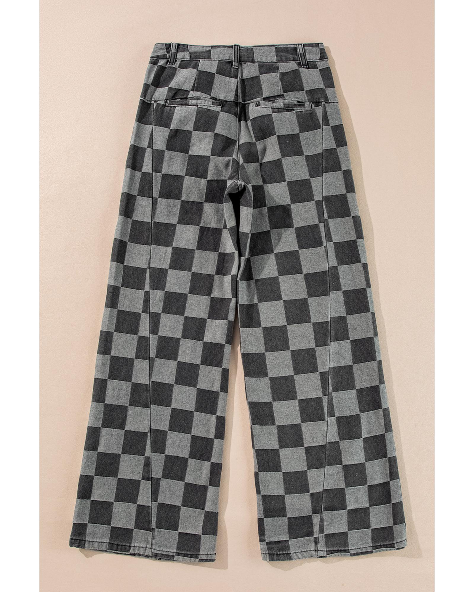Dark Grey Checkered Denim Wide Leg Jeans - 4 US 5