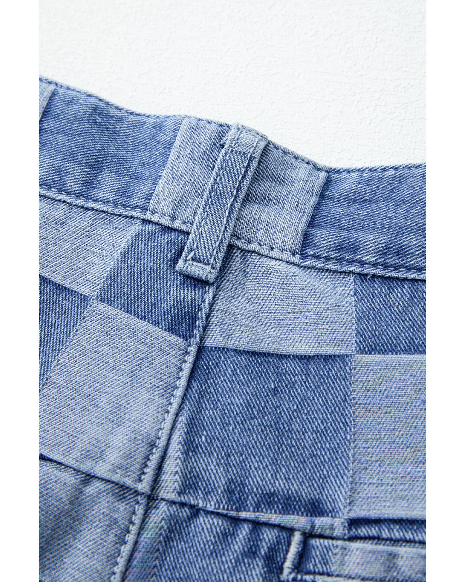 Dusk Blue Checkered Denim Wide Leg Jeans - 12 US 7