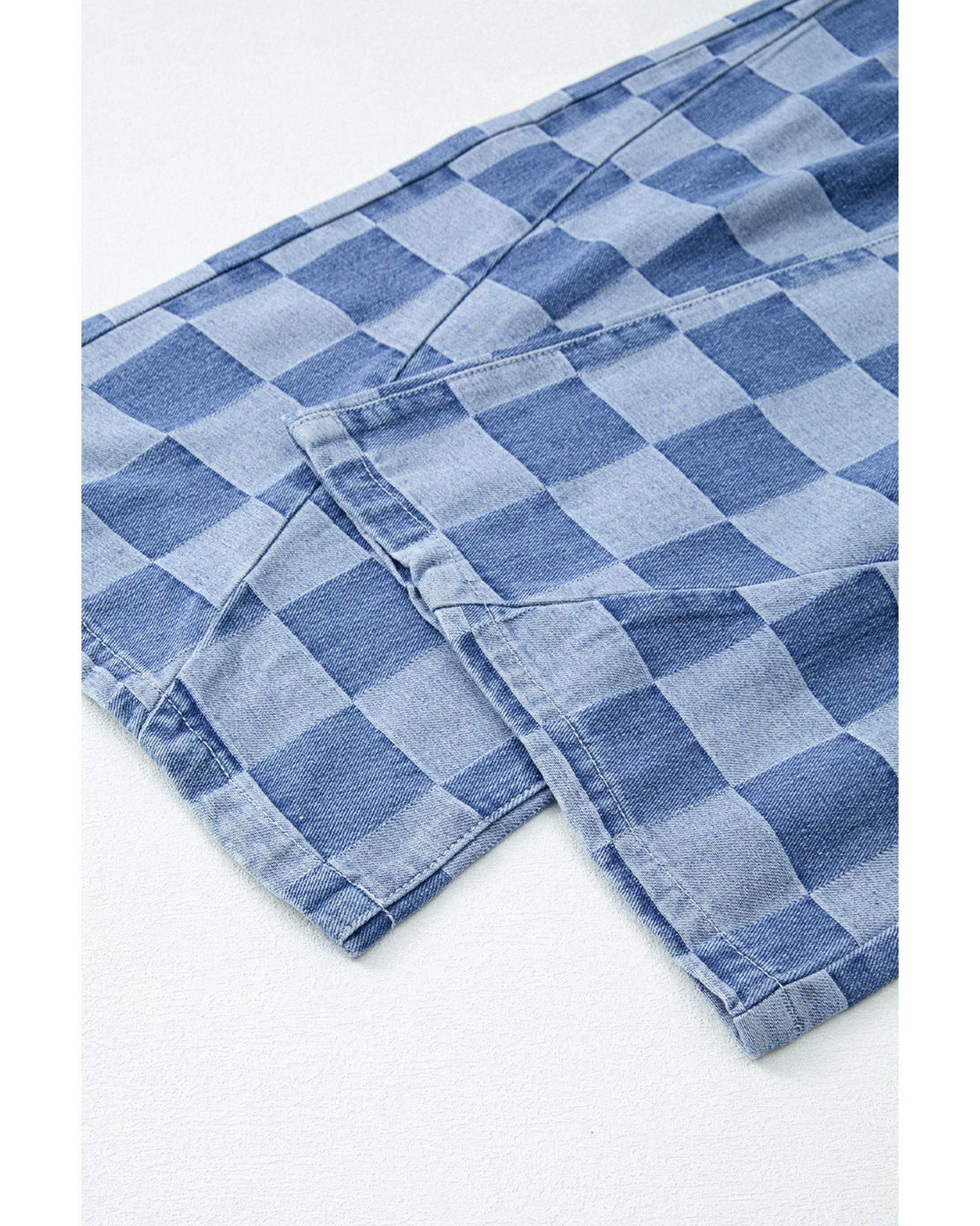 Dusk Blue Checkered Denim Wide Leg Jeans - 16 US 3