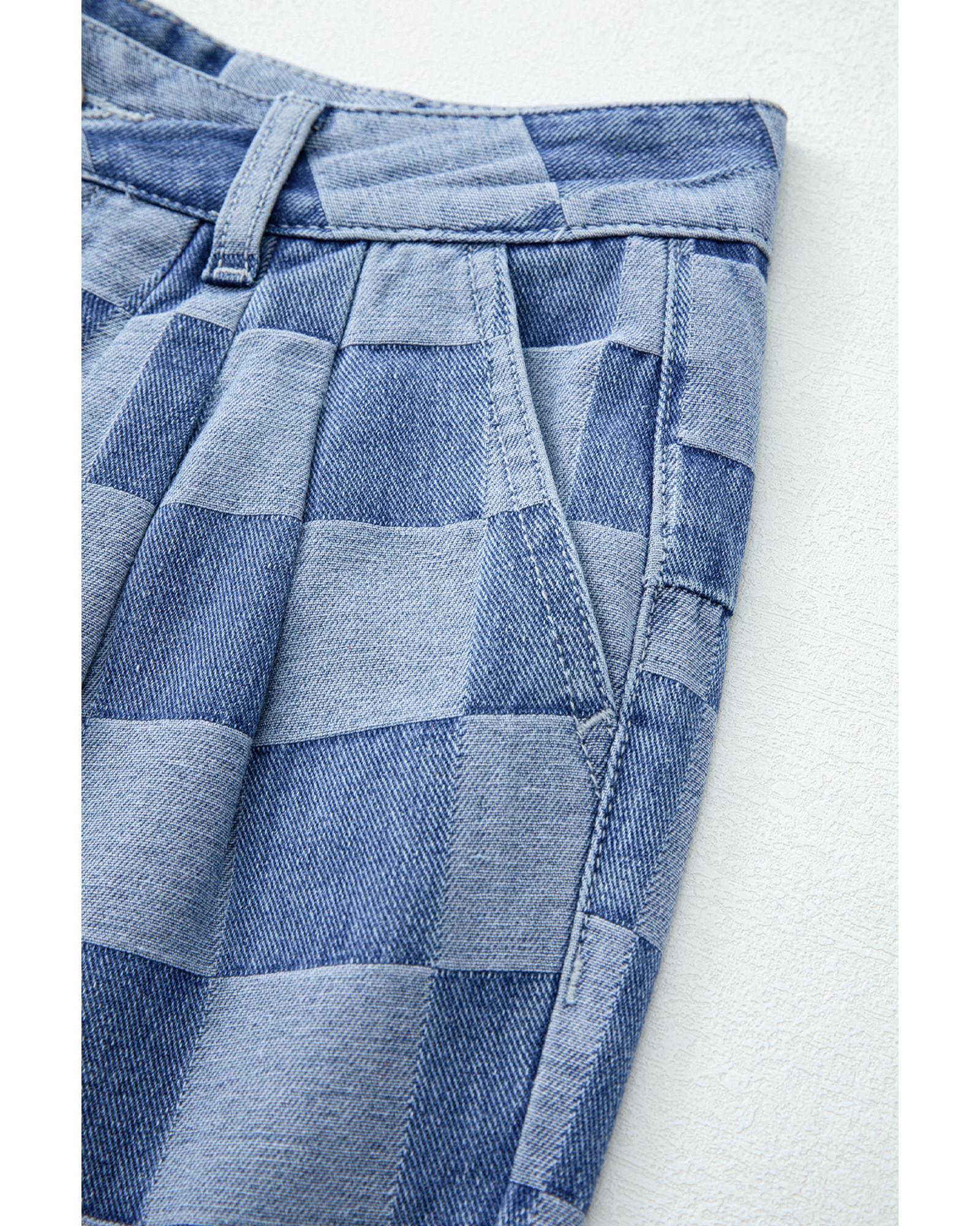 Dusk Blue Checkered Denim Wide Leg Jeans - 16 US 6