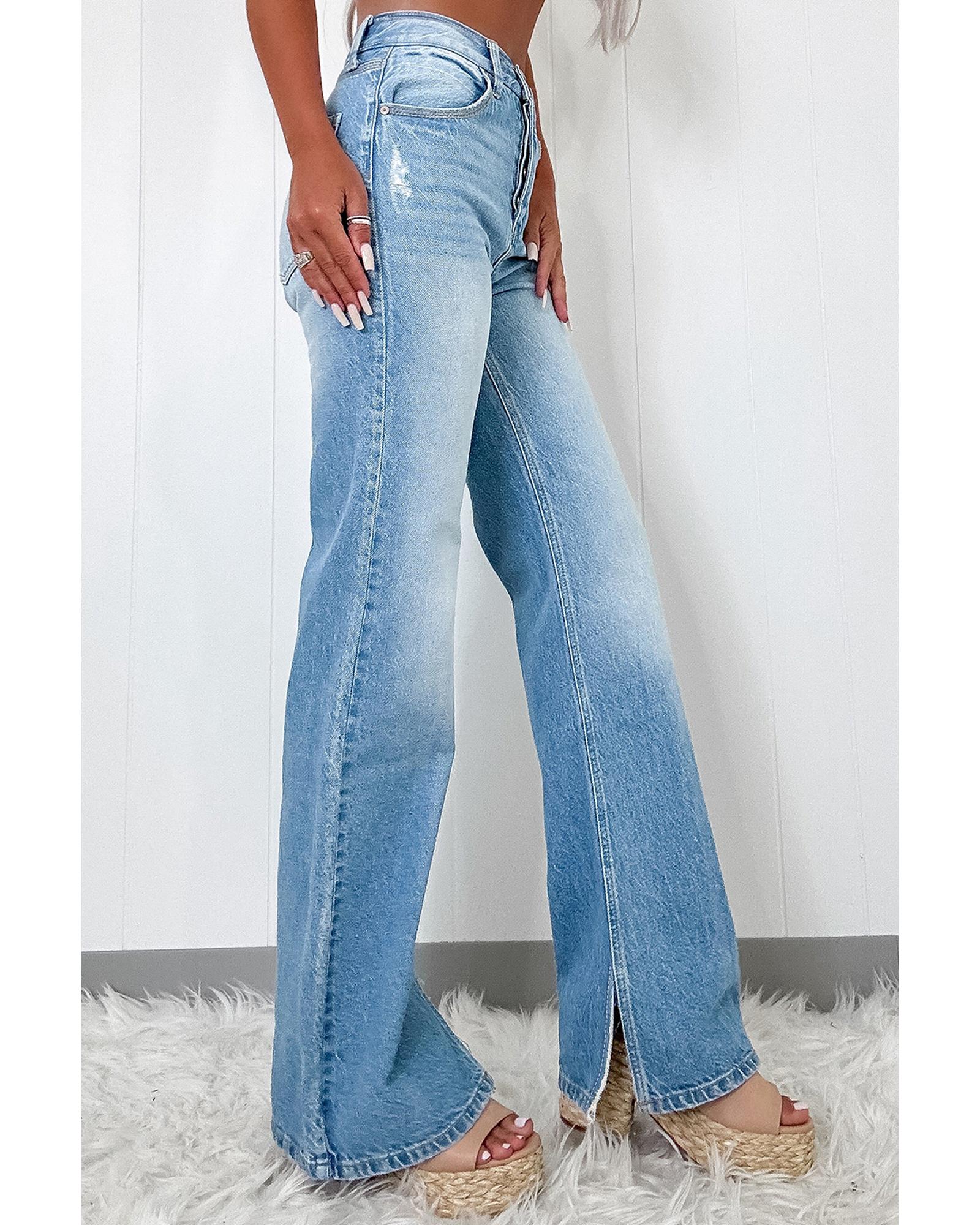 Myosotis High Rise Shift Slit Leg Straight Jeans - 12 US 8