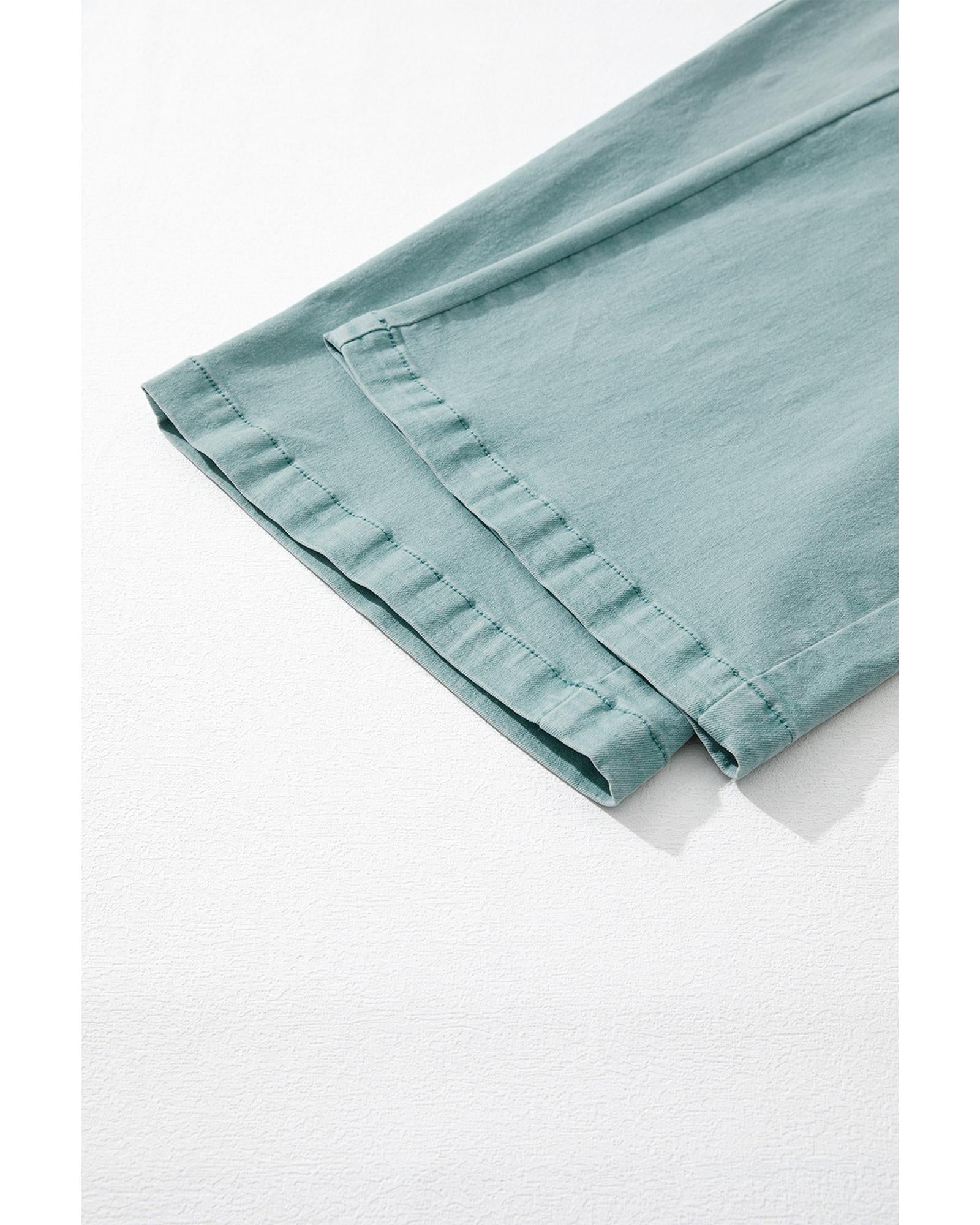 Smoke Green Mineral Wash Drawstring High Waist Wide Leg Jeans - 14 US
