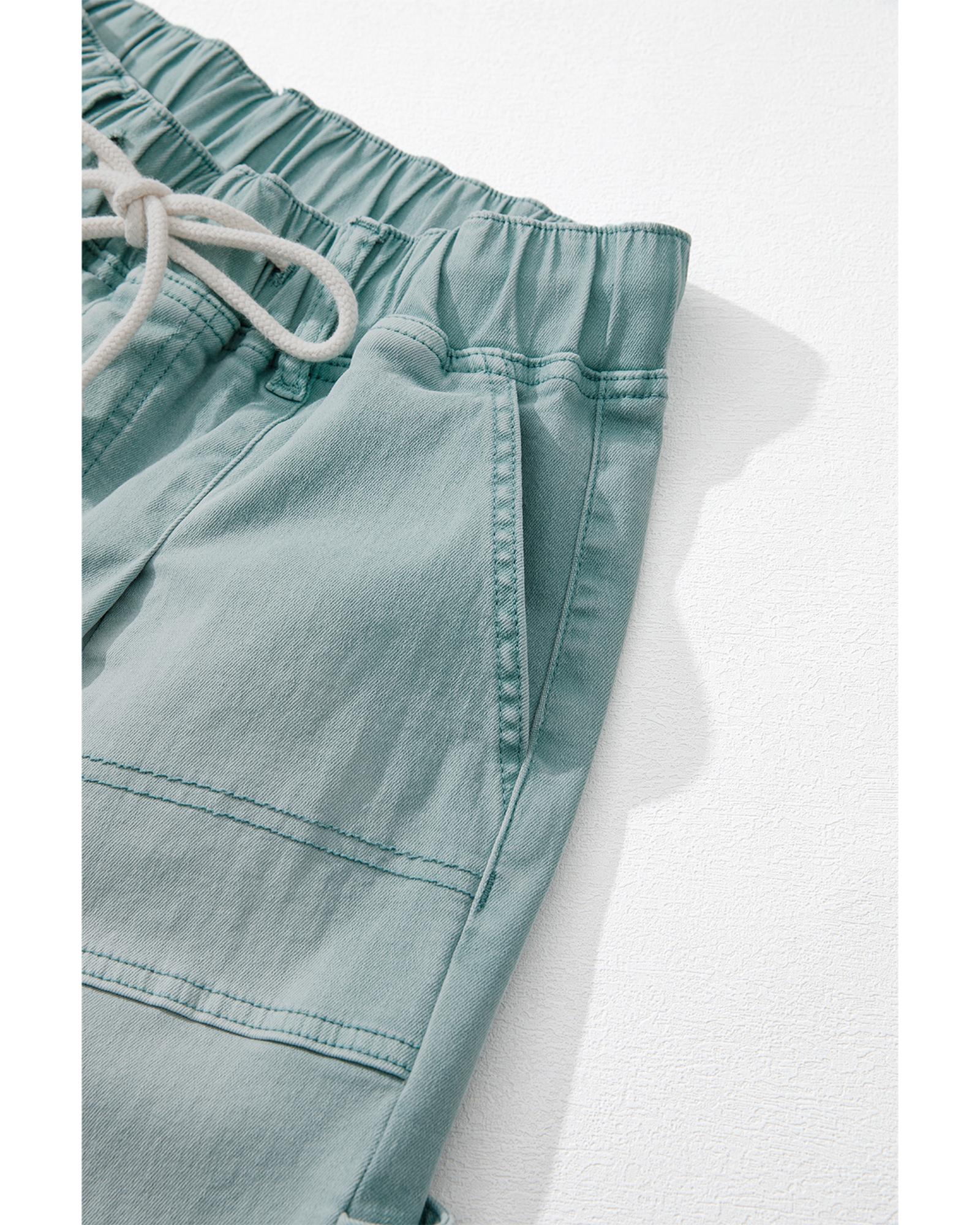 Smoke Green Mineral Wash Drawstring High Waist Wide Leg Jeans - 14 US