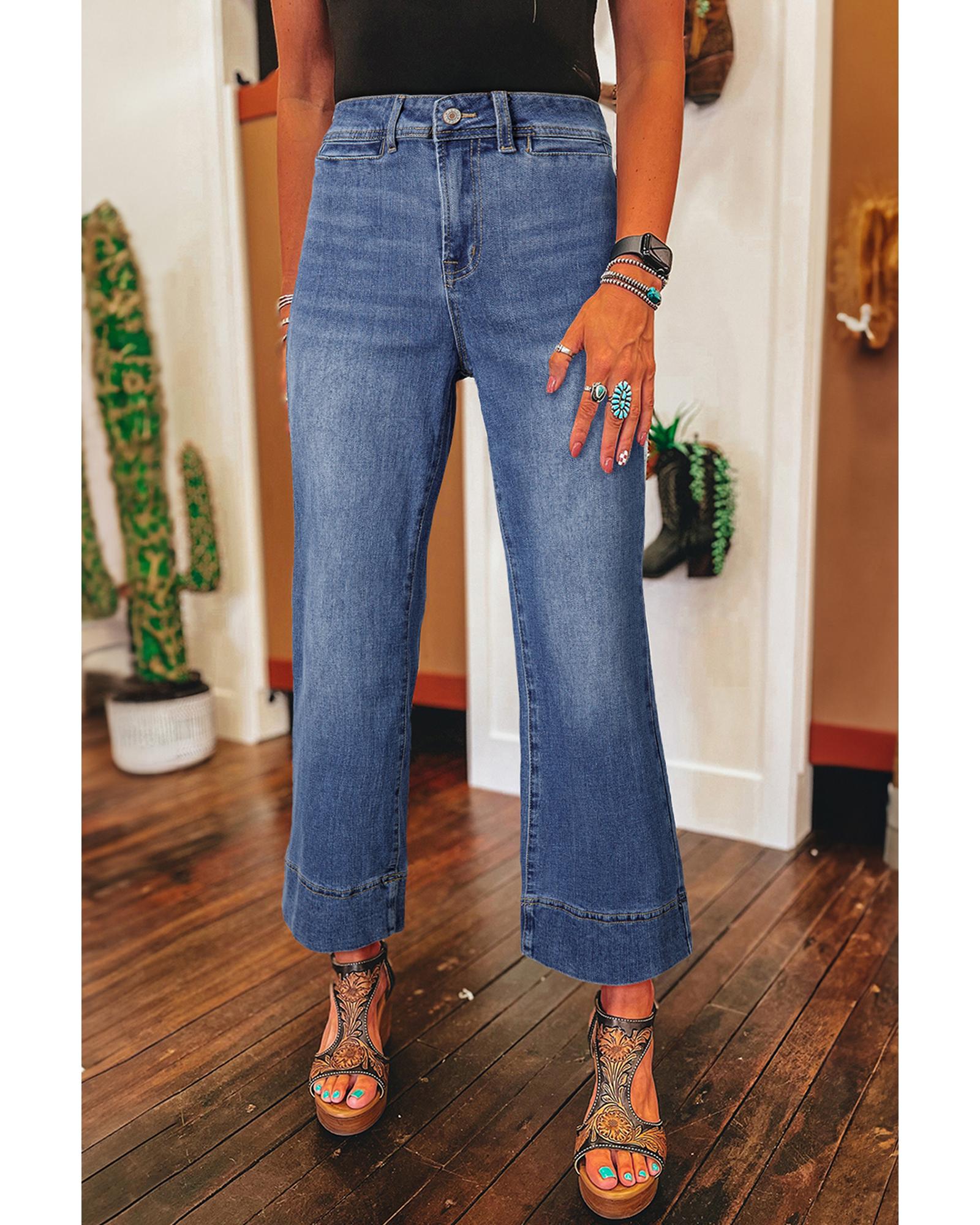 Ashleigh Blue Mineral Wash High Waist Bell Bottom Crop Jeans - 14 US 6