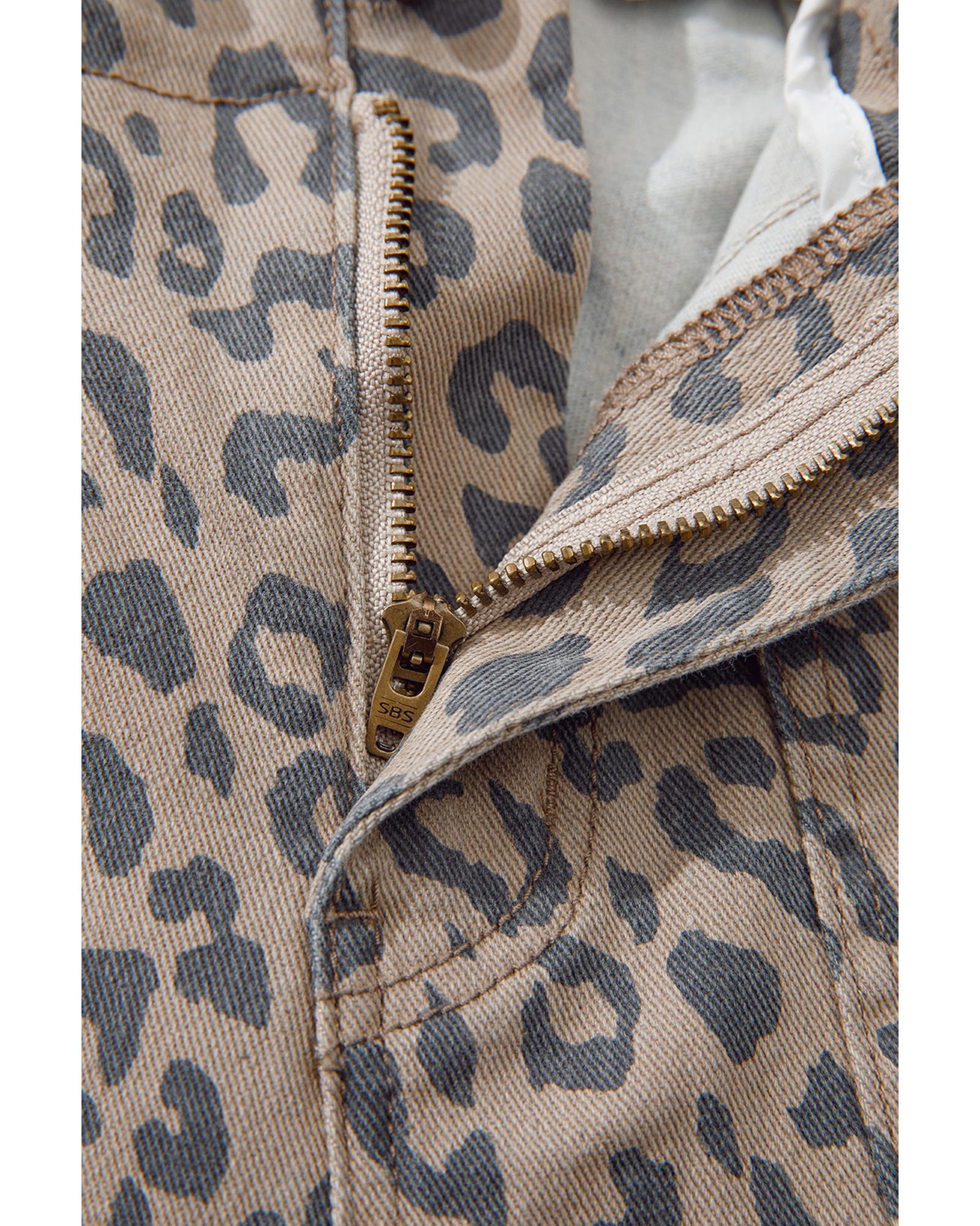 Azura Exchange Khaki Leopard Printed Drawstring Waist Pocketed Wide Leg Jeans - 12 US 5