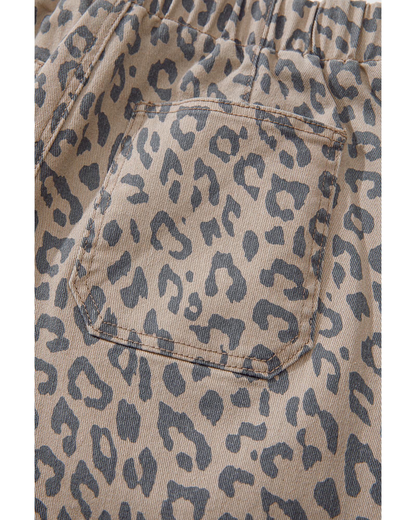 Azura Exchange Khaki Leopard Printed Drawstring Waist Pocketed Wide Leg Jeans - 12 US 7