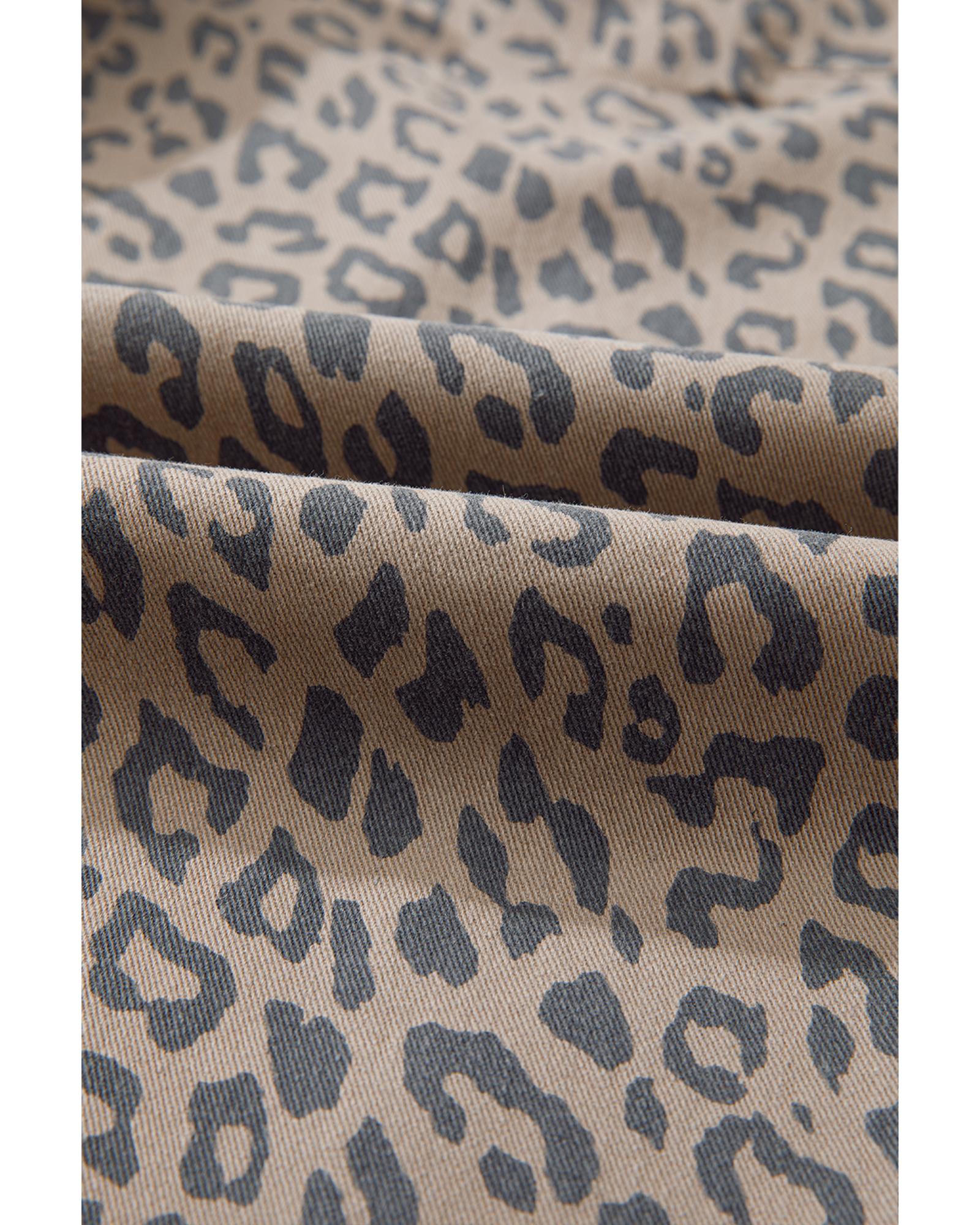Azura Exchange Khaki Leopard Printed Drawstring Waist Pocketed Wide Leg Jeans - 6 US 7