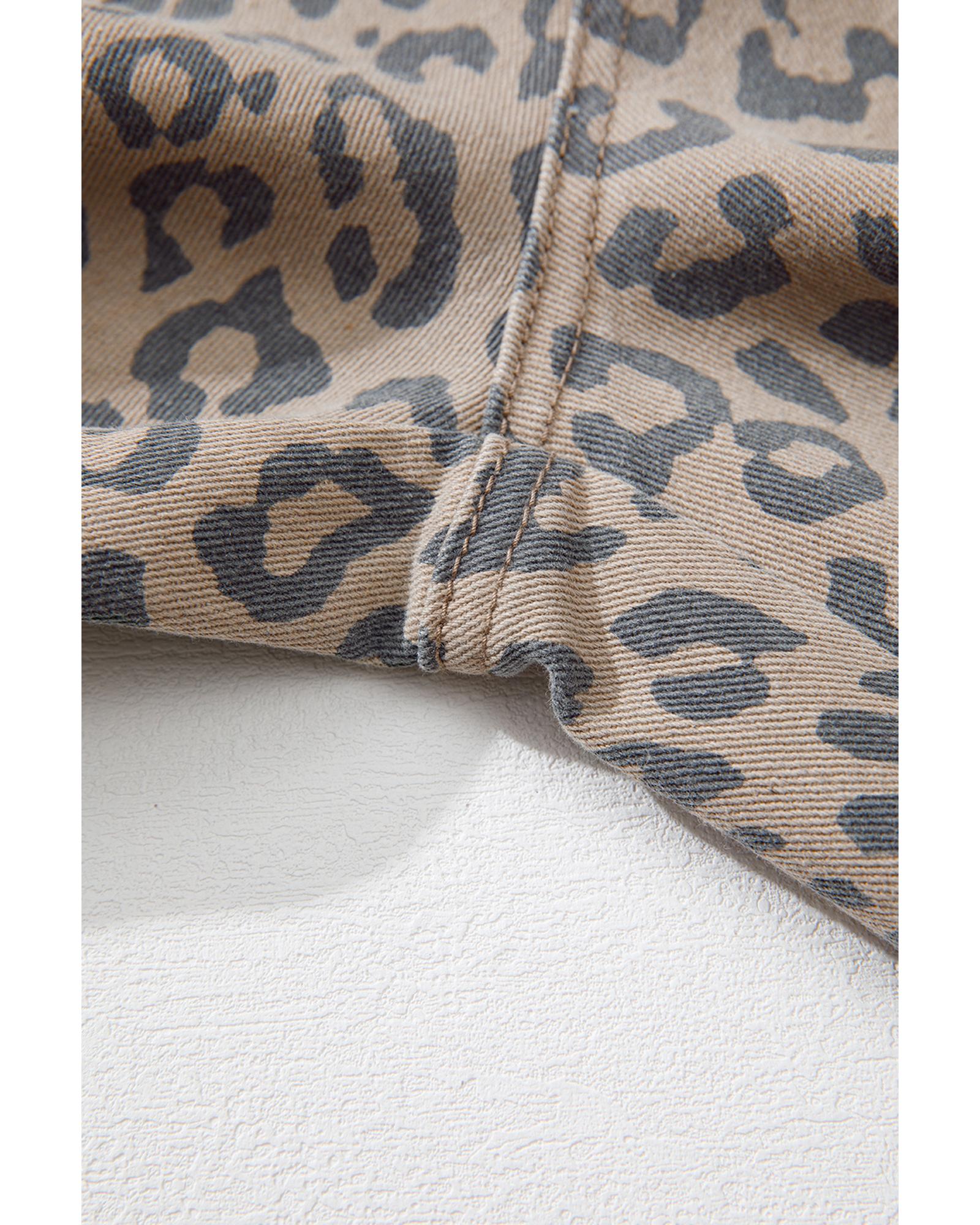 Azura Exchange Khaki Leopard Printed Drawstring Waist Pocketed Wide Leg Jeans - 8 US 6