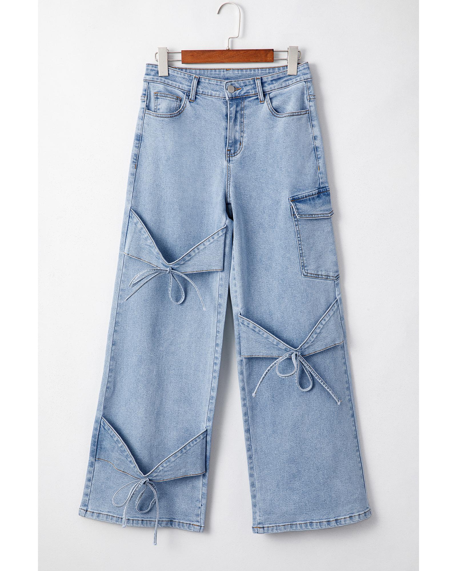 Beau Blue Bowknot Decor Boyfriend Cargo Jeans - 12 US 3