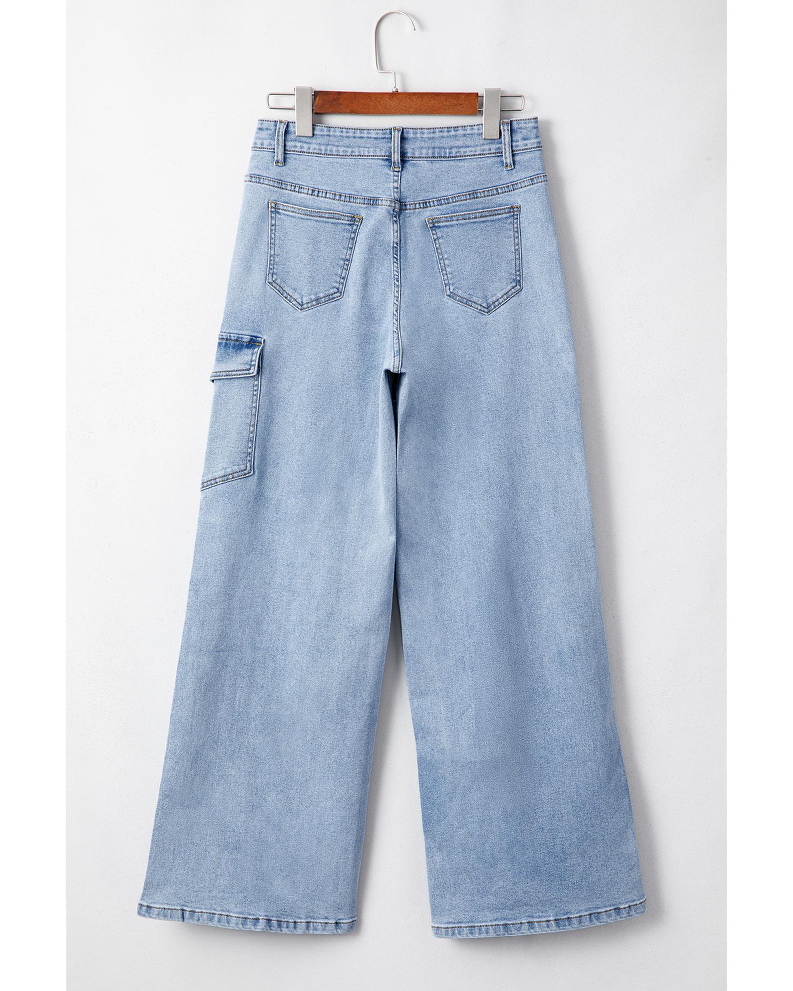 Beau Blue Bowknot Decor Boyfriend Cargo Jeans - 12 US 4