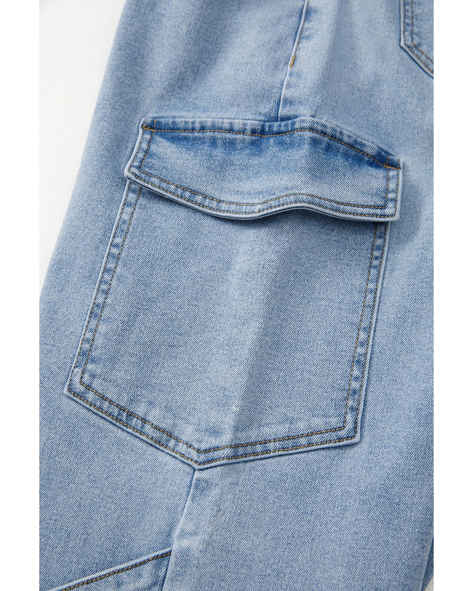 Beau Blue Bowknot Decor Boyfriend Cargo Jeans - 12 US 6